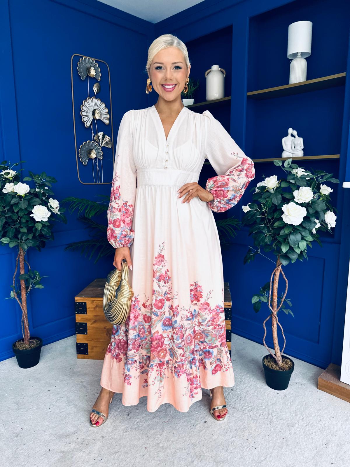 Jessy Detailed Occasion Dress Floral Peach