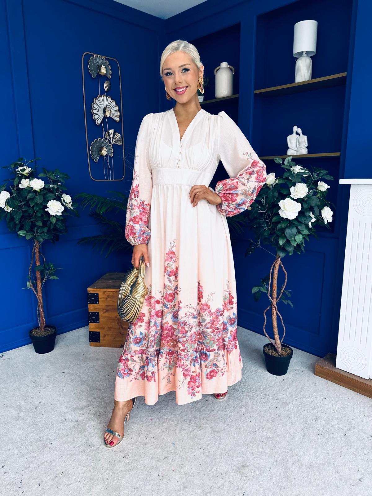 Jessy Detailed Occasion Dress Floral Peach