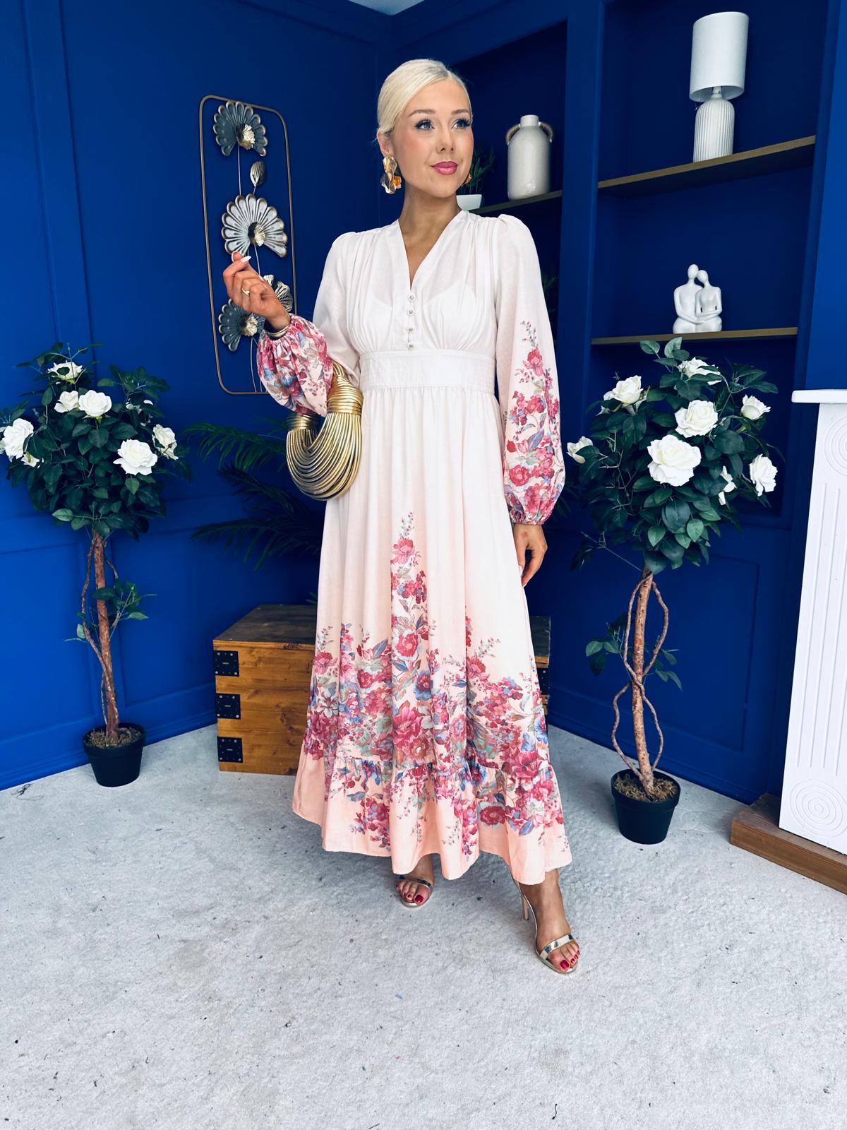 Jessy Detailed Occasion Dress Floral Peach