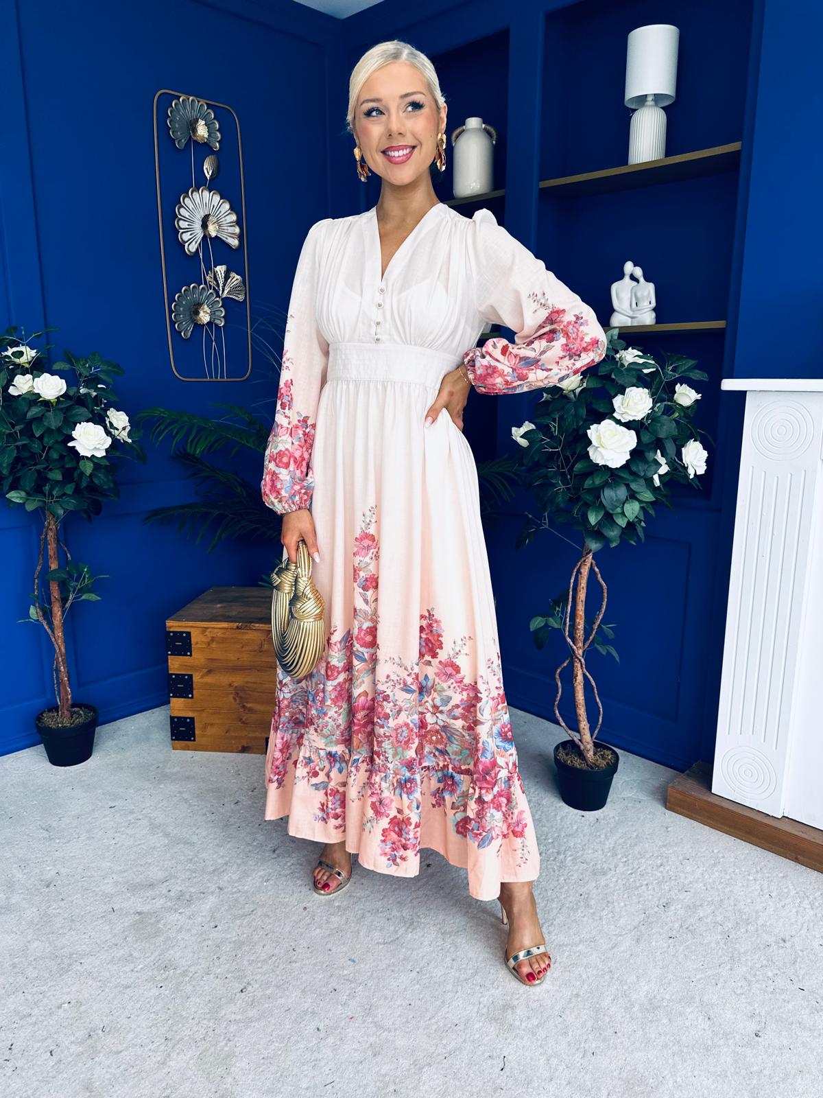 Jessy Detailed Occasion Dress Floral Peach