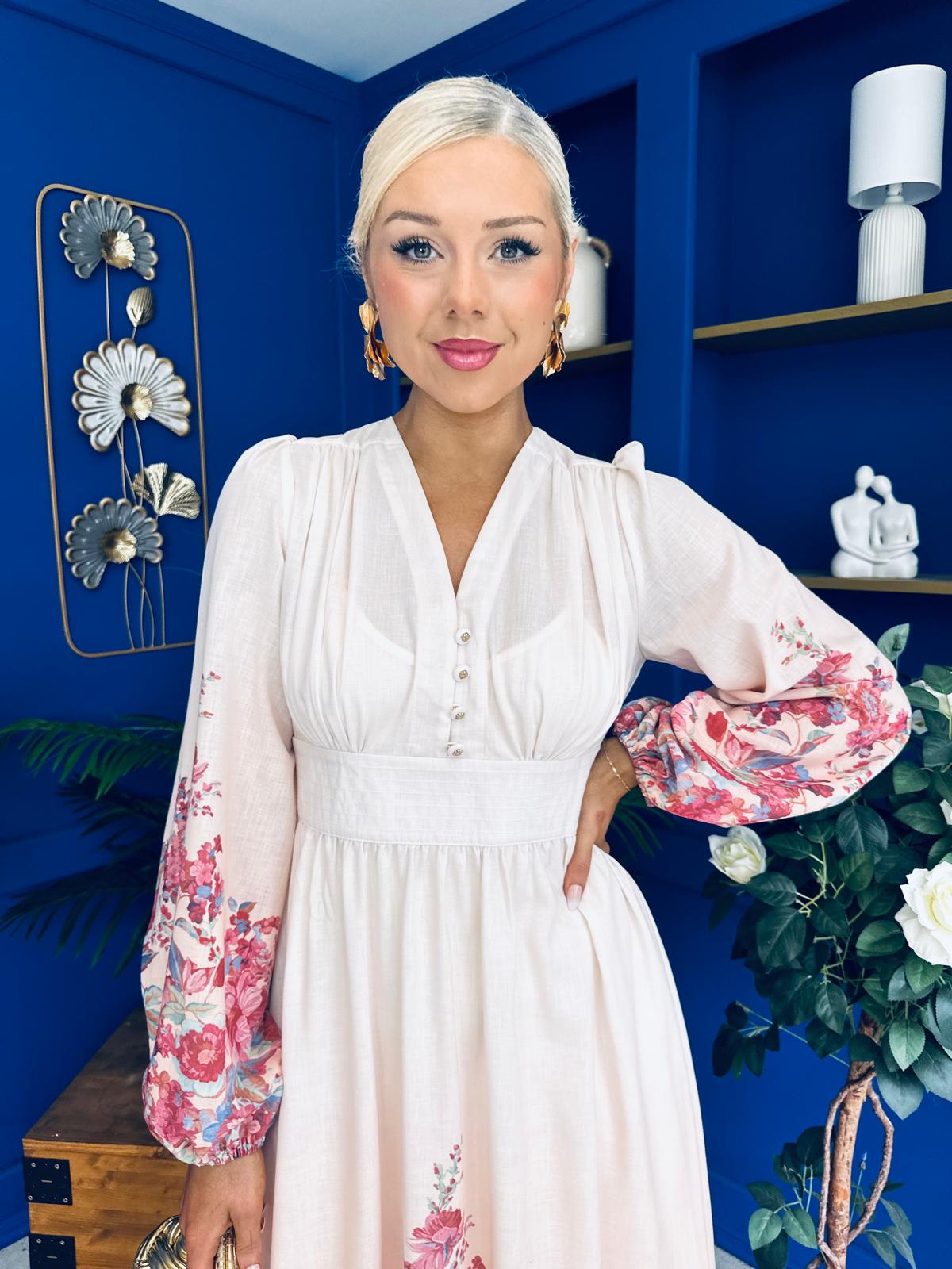 Jessy Detailed Occasion Dress Floral Peach