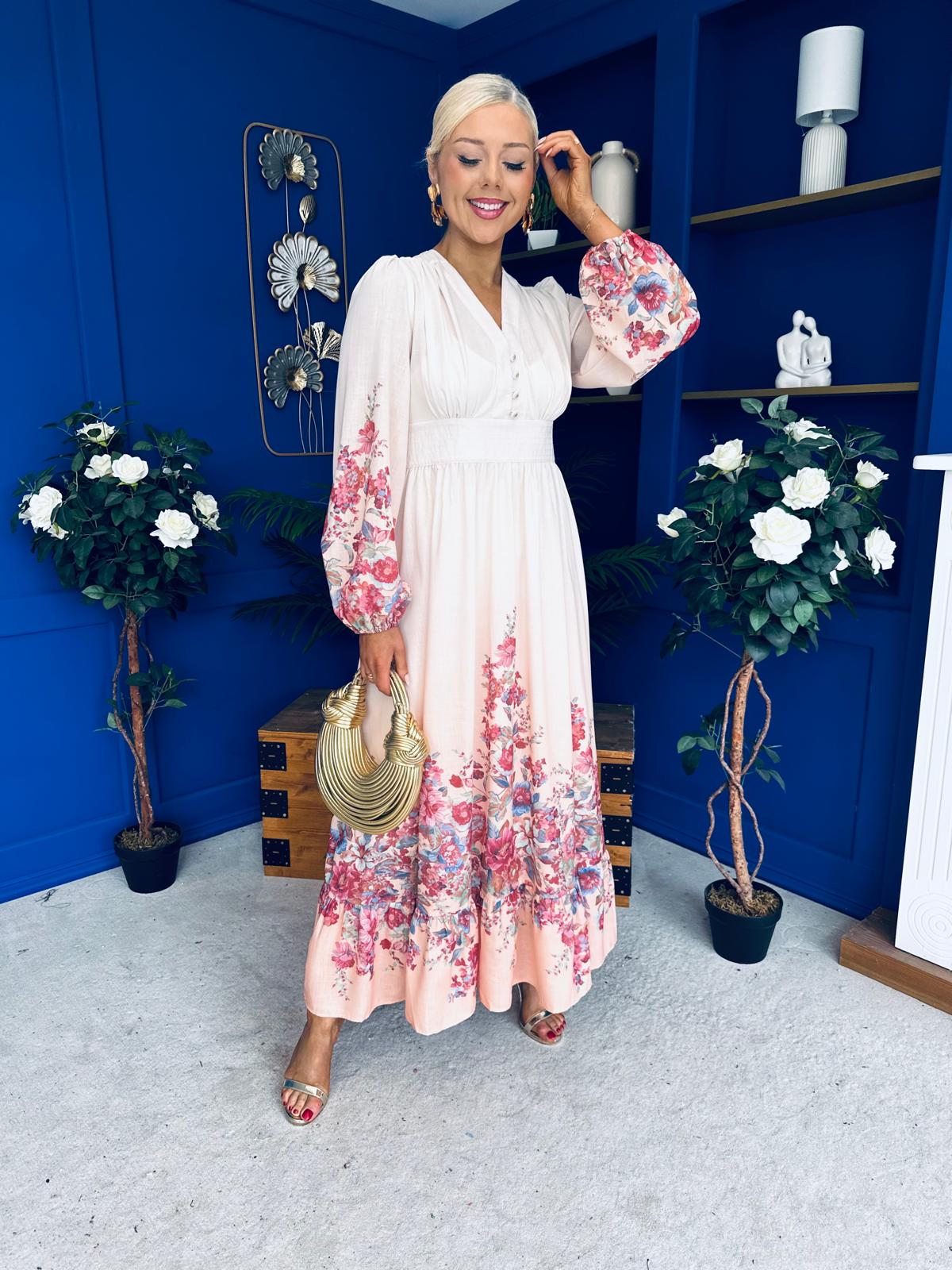 Jessy Detailed Occasion Dress Floral Peach