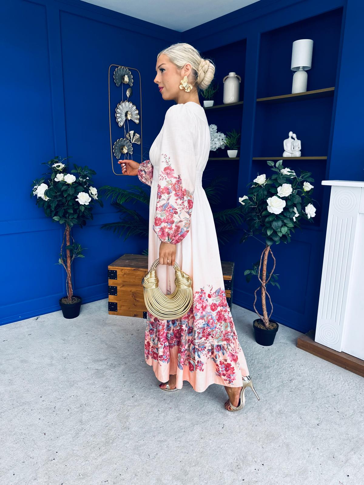 Jessy Detailed Occasion Dress Floral Peach