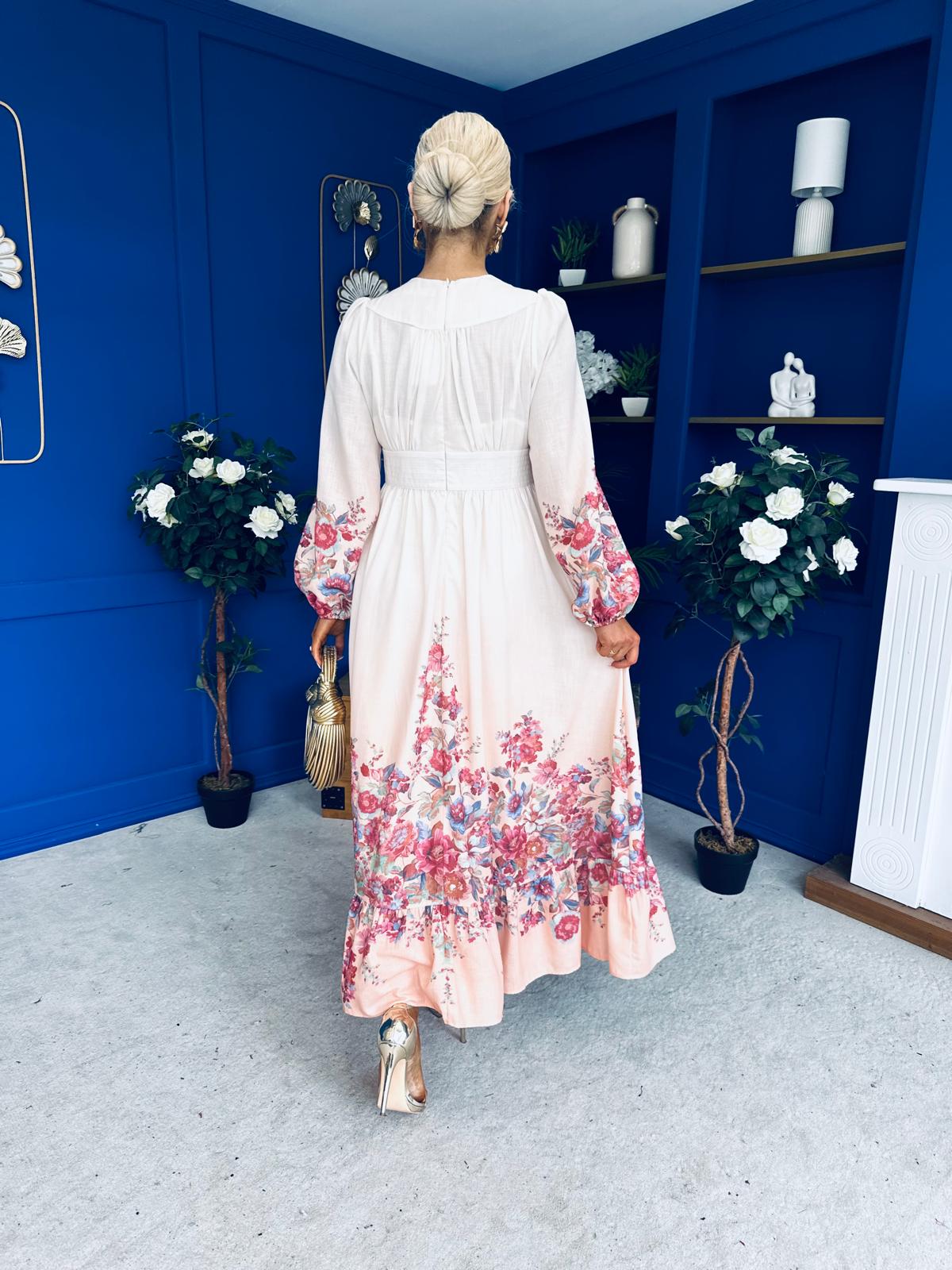 Jessy Detailed Occasion Dress Floral Peach