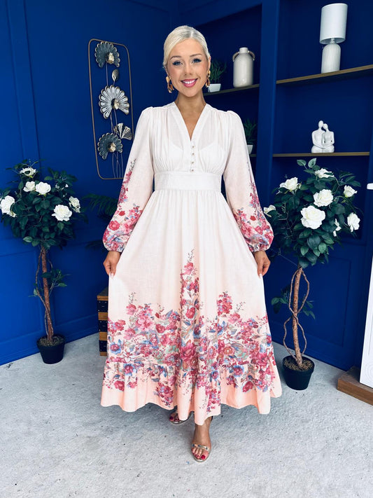 Jessy Detailed Occasion Dress Floral Peach
