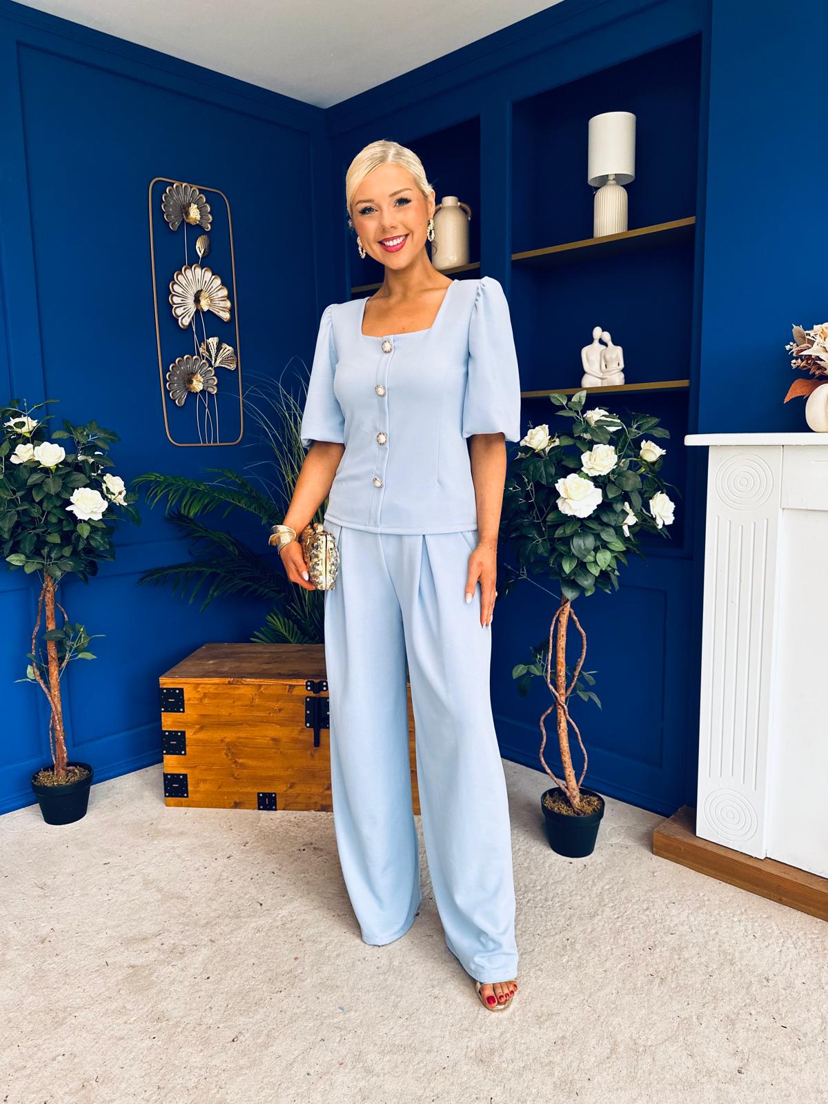Daniella Detailed Top And Trouser Set Pwr Blue