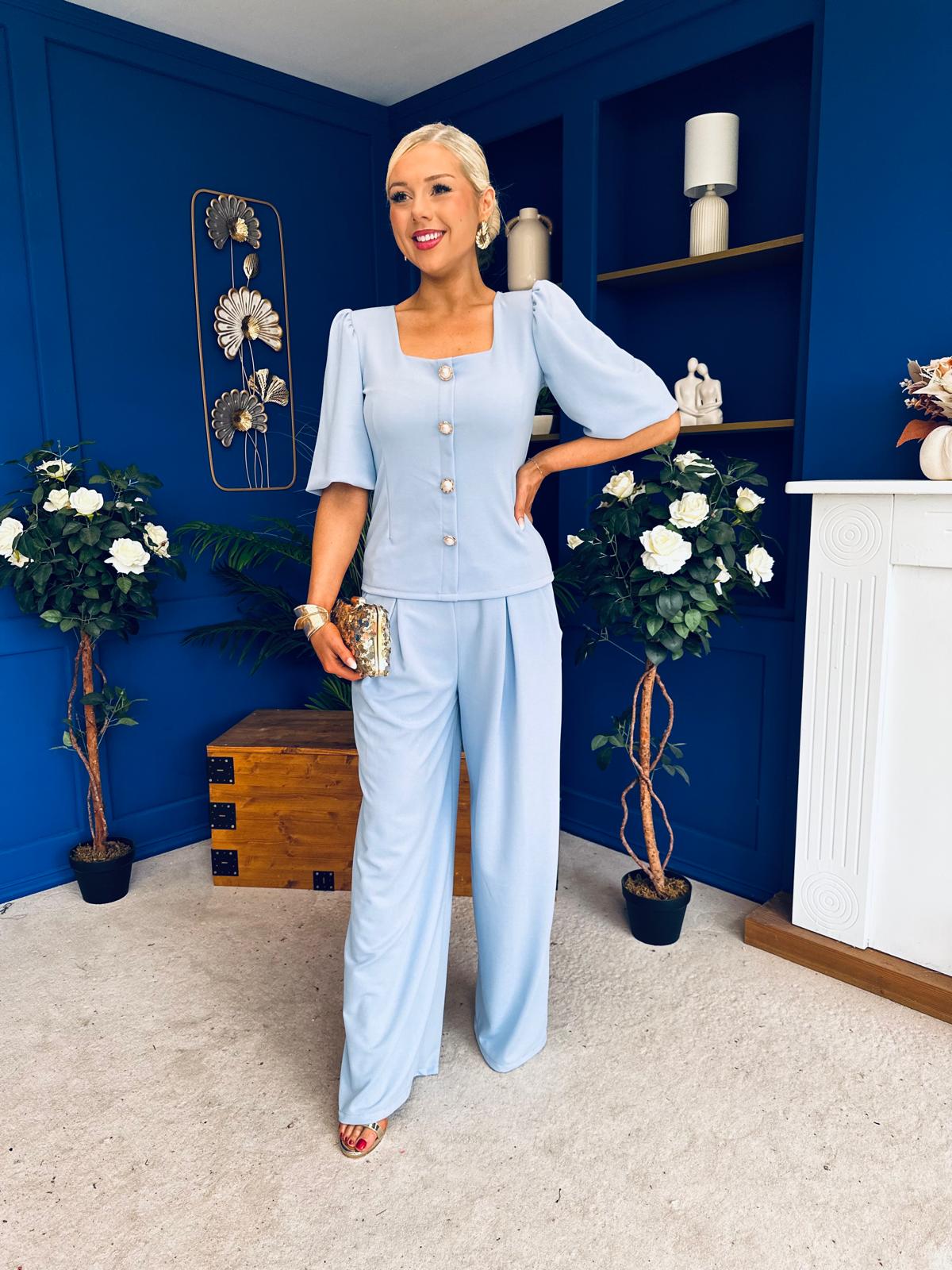 Daniella Detailed Top And Trouser Set Pwr Blue