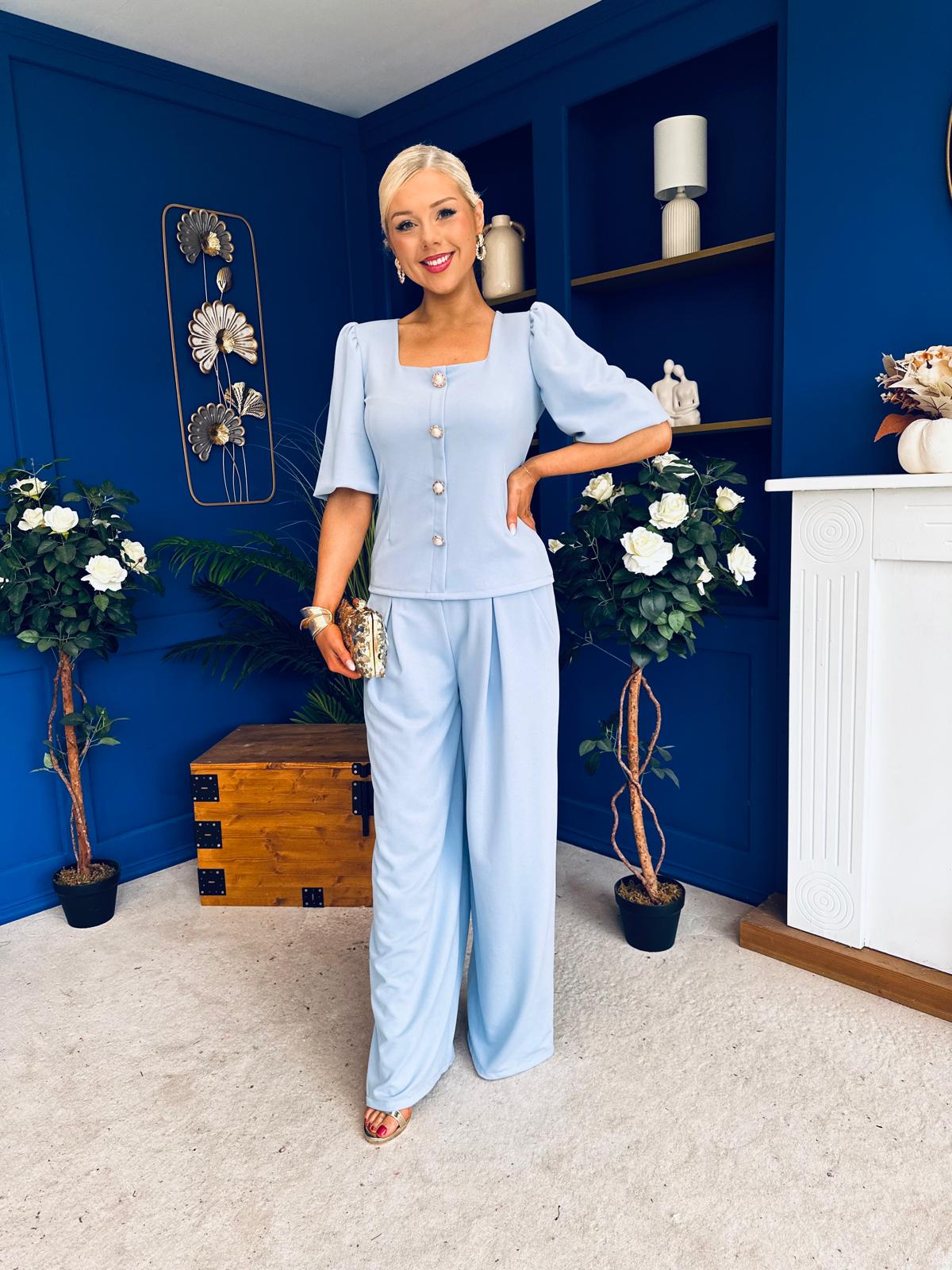 Daniella Detailed Top And Trouser Set Pwr Blue