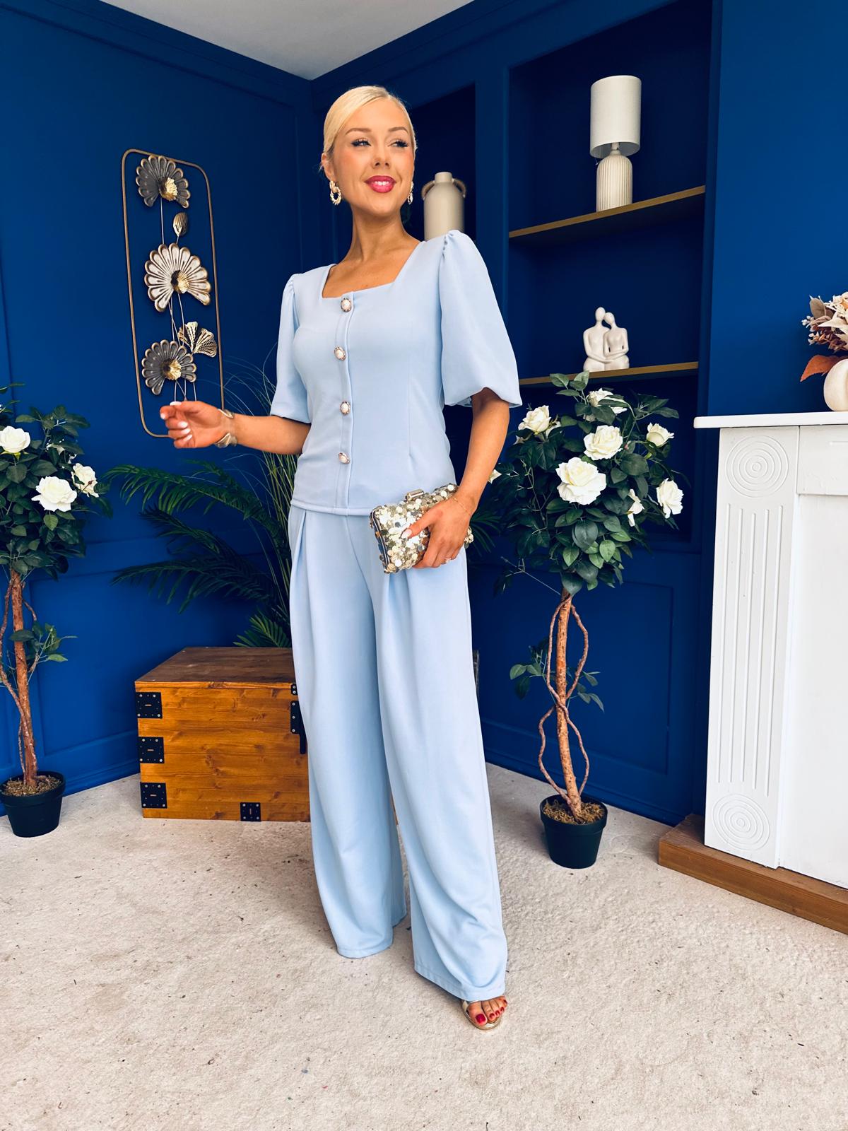 Daniella Detailed Top And Trouser Set Pwr Blue