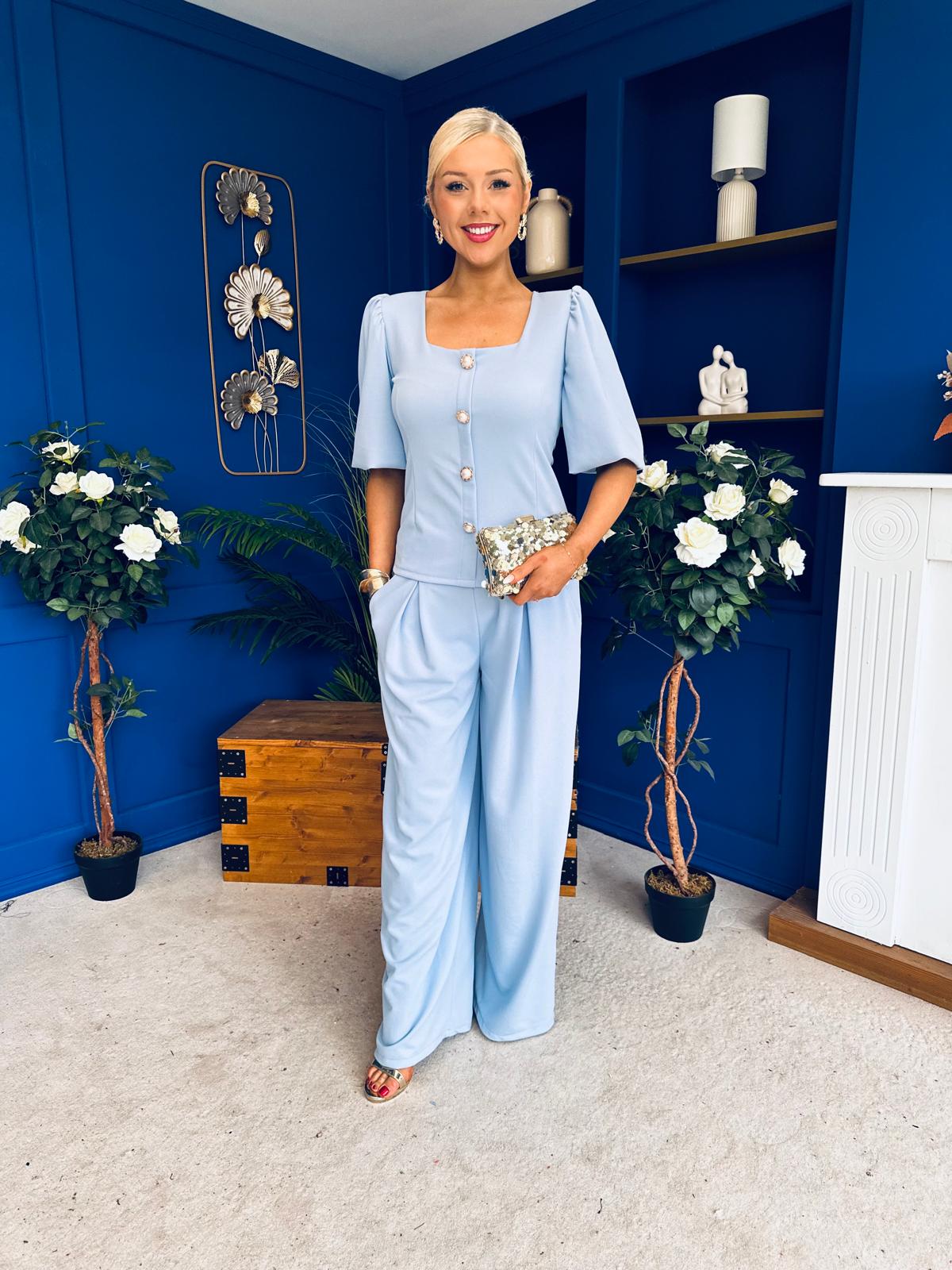 Daniella Detailed Top And Trouser Set Pwr Blue