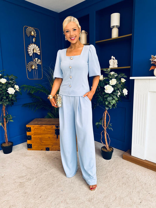 Daniella Detailed Top And Trouser Set Pwr Blue