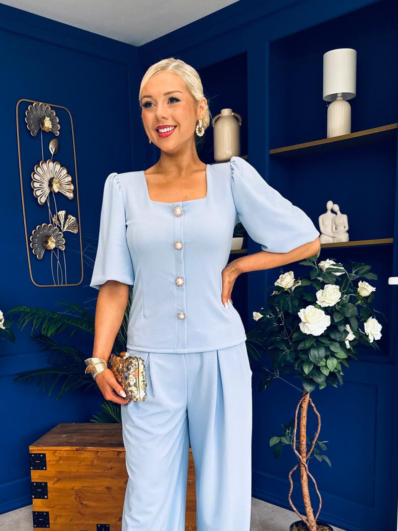 Daniella Detailed Top And Trouser Set Pwr Blue