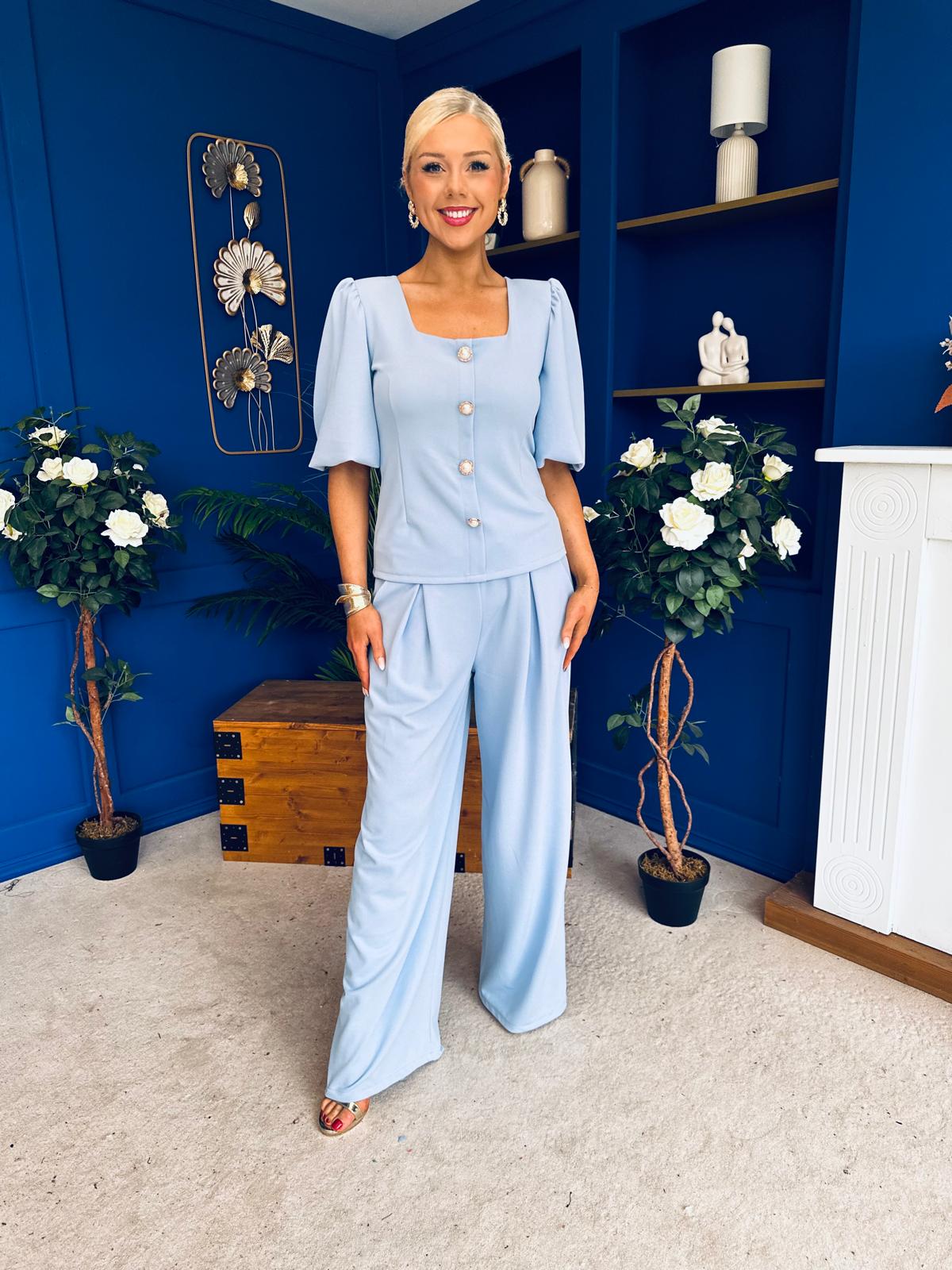 Daniella Detailed Top And Trouser Set Pwr Blue