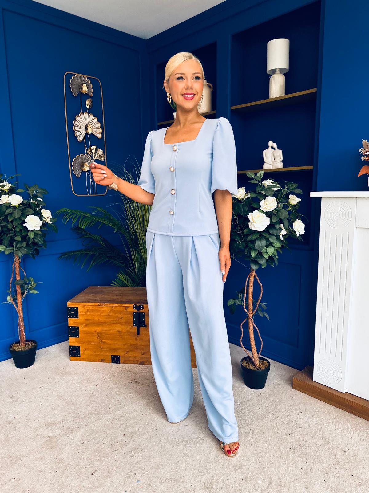 Daniella Detailed Top And Trouser Set Pwr Blue