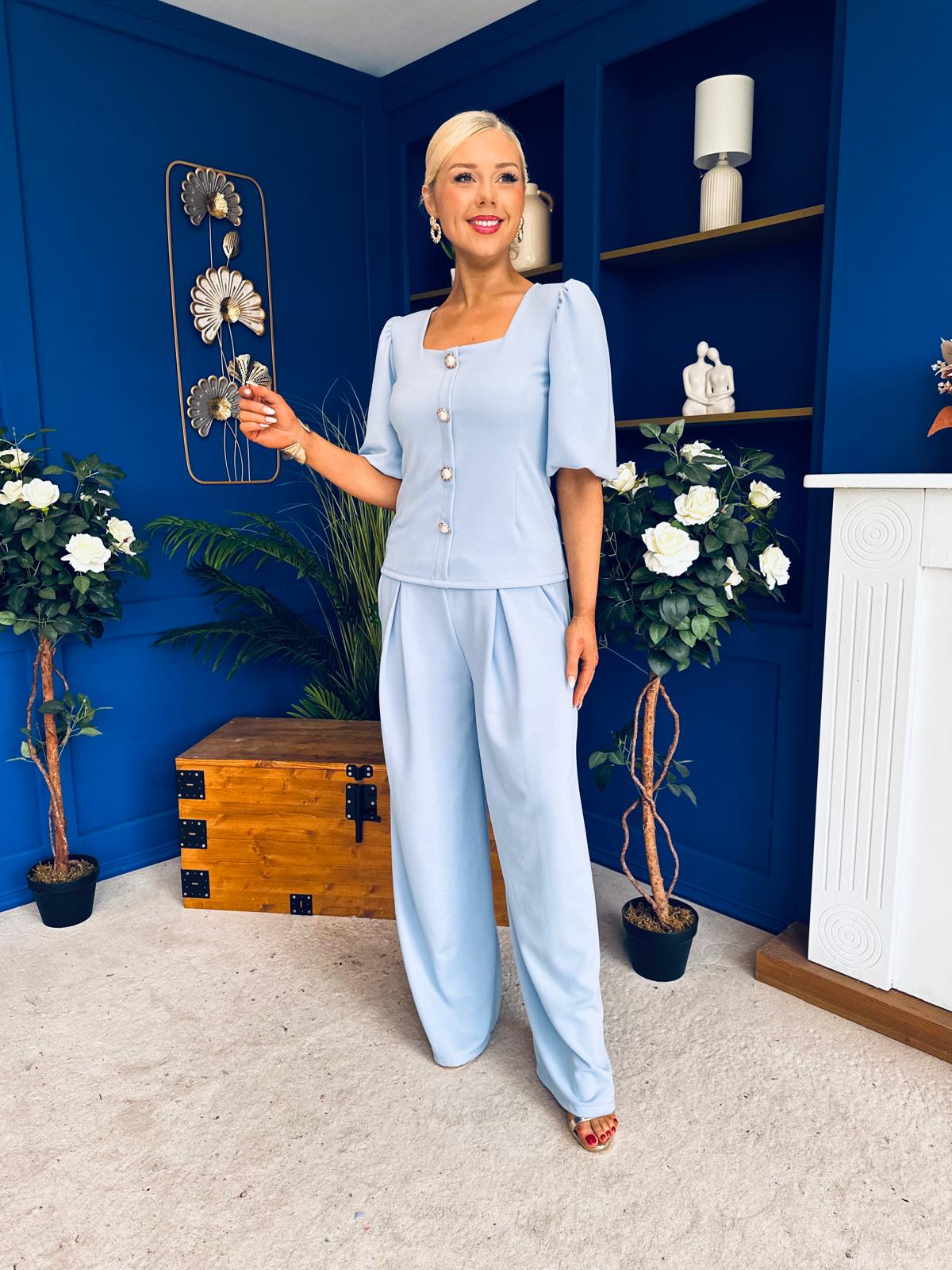 Daniella Detailed Top And Trouser Set Pwr Blue