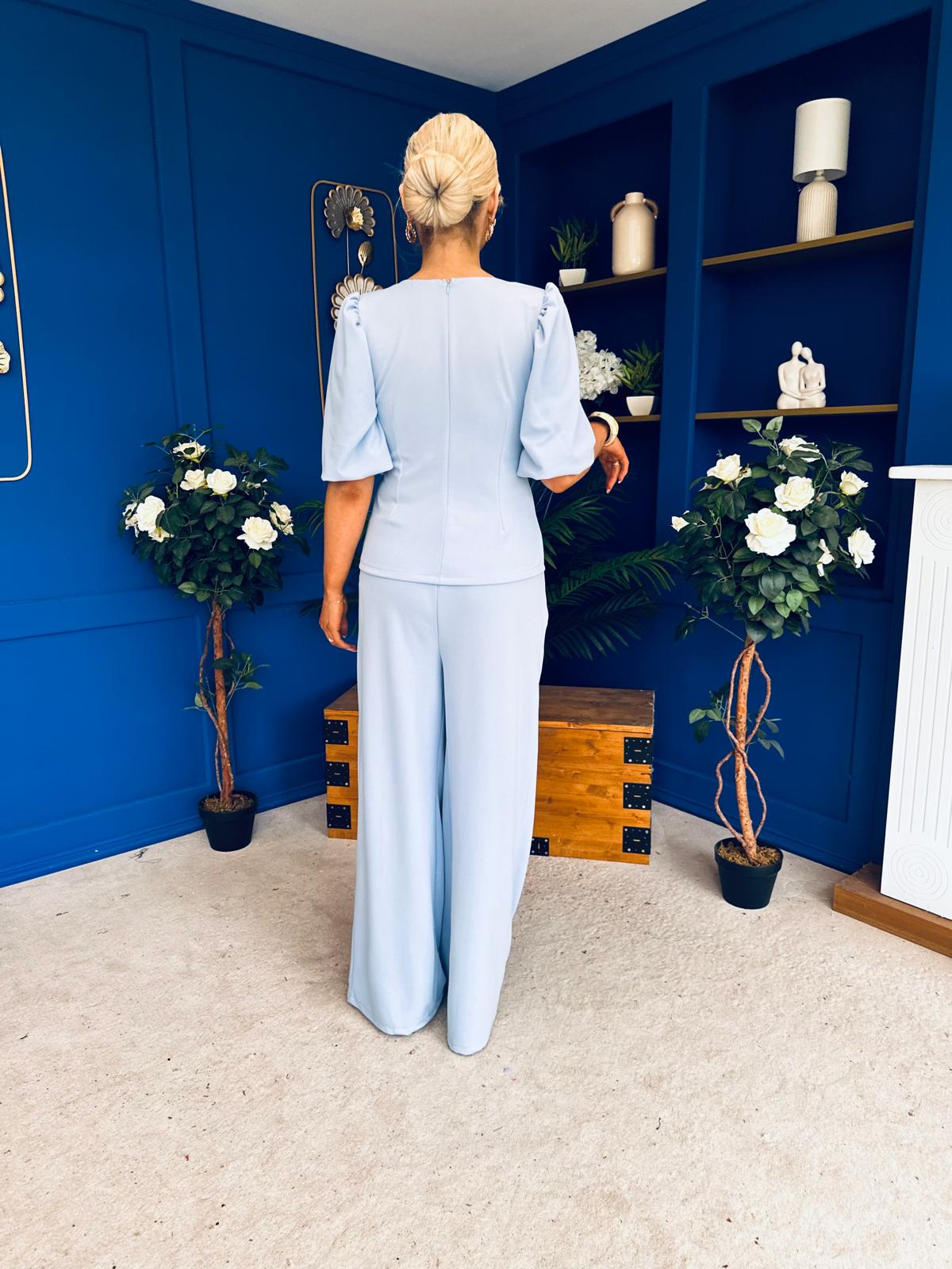 Daniella Detailed Top And Trouser Set Pwr Blue
