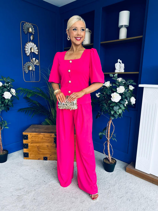 Daniella Detailed Top And Trouser Set Fuchsia