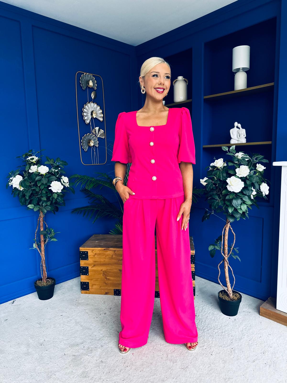 Daniella Detailed Top And Trouser Set Fuchsia