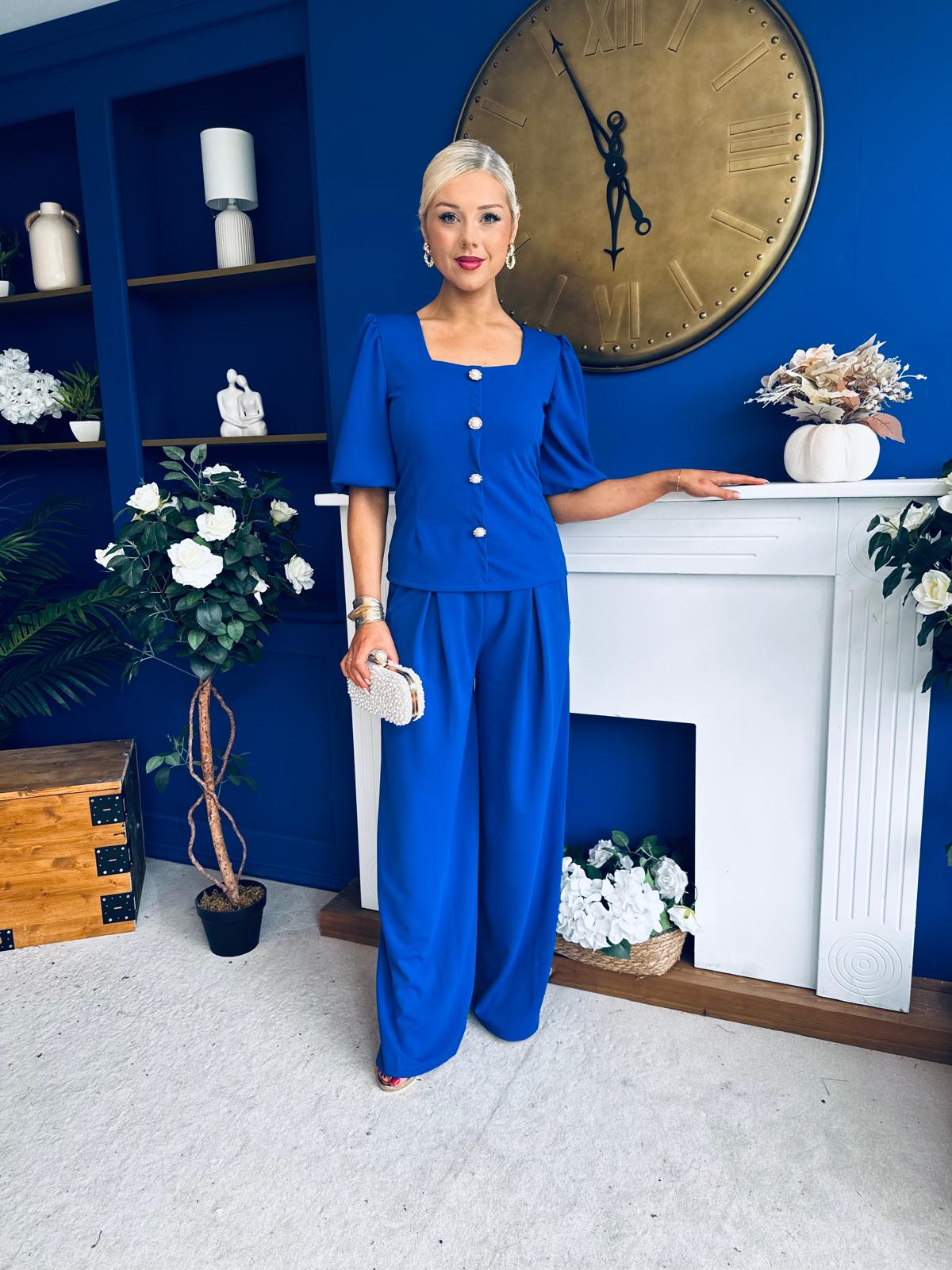 Daniella Detailed Top And Trouser Set Cobalt