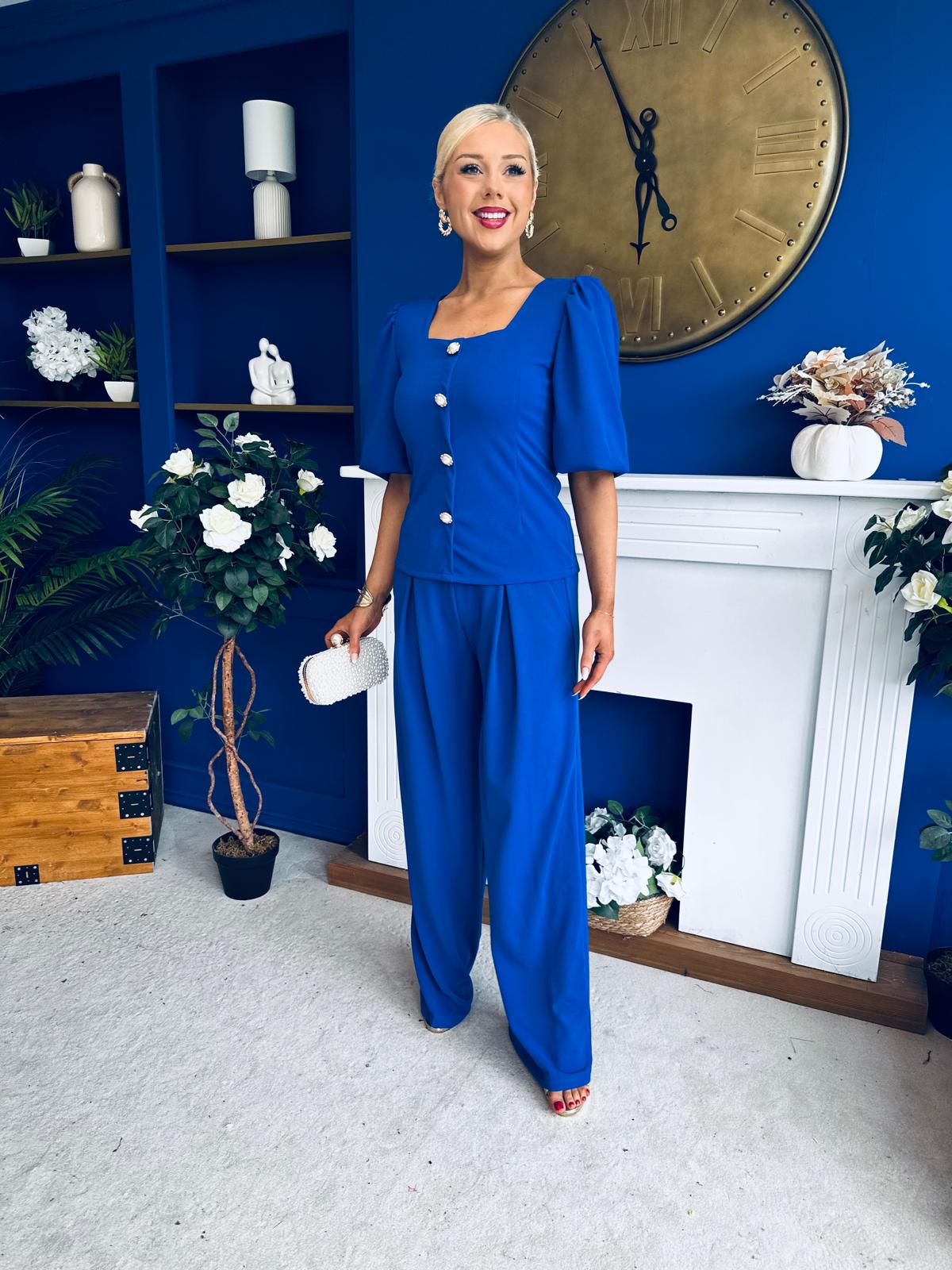 Daniella Detailed Top And Trouser Set Cobalt