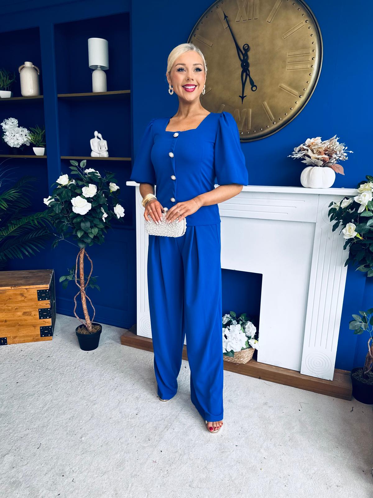 Daniella Detailed Top And Trouser Set Cobalt