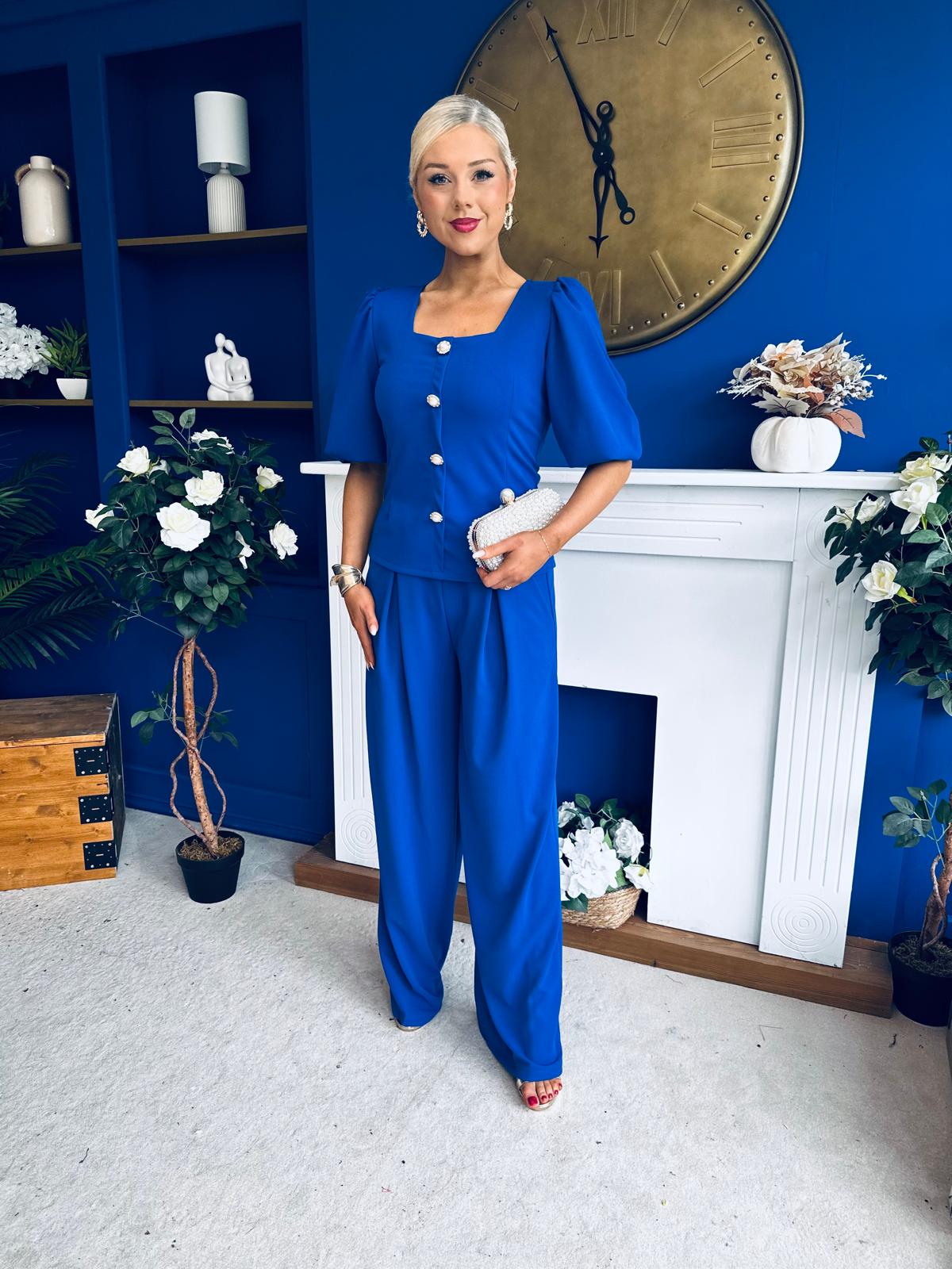 Daniella Detailed Top And Trouser Set Cobalt