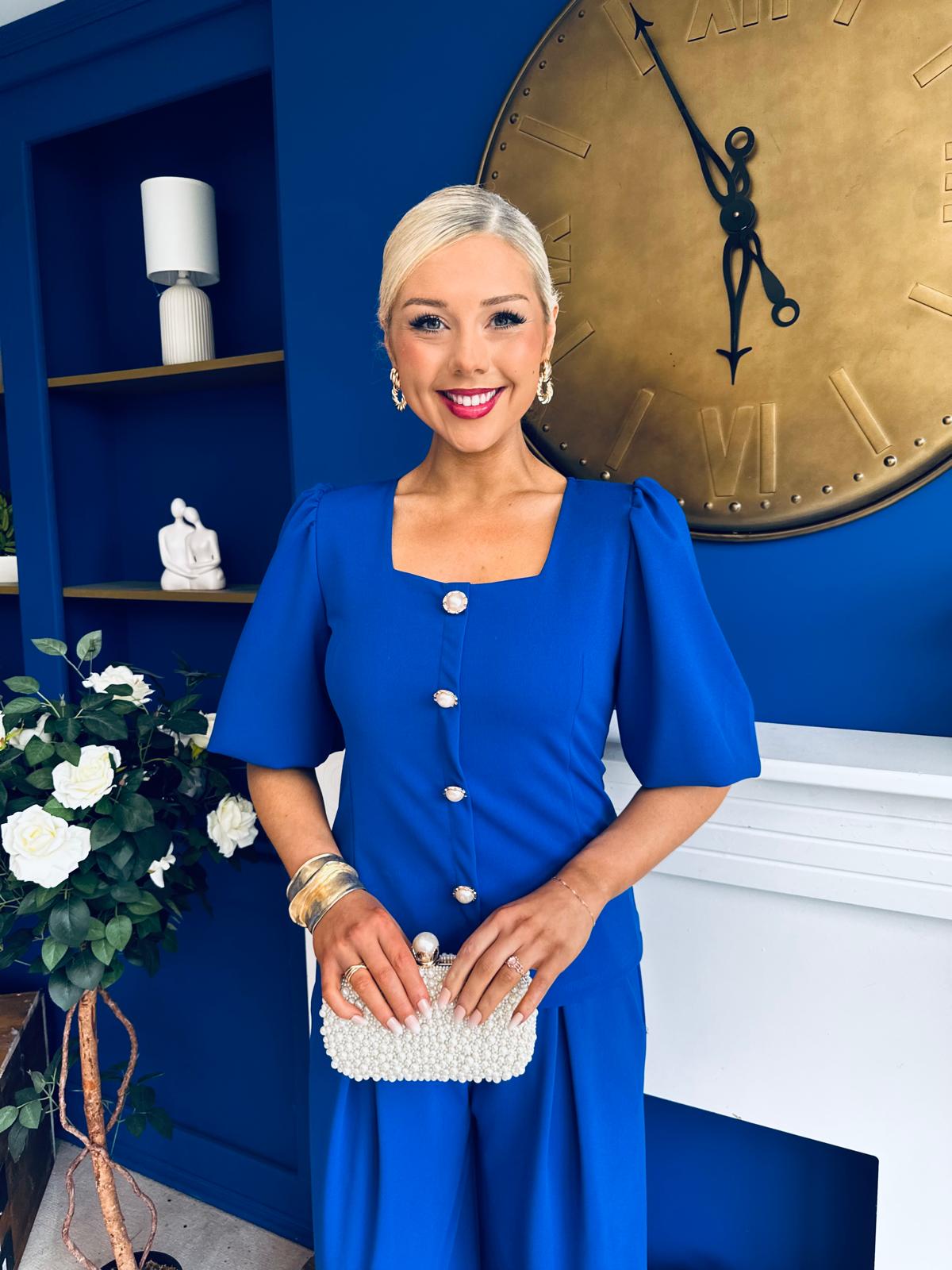 Daniella Detailed Top And Trouser Set Cobalt