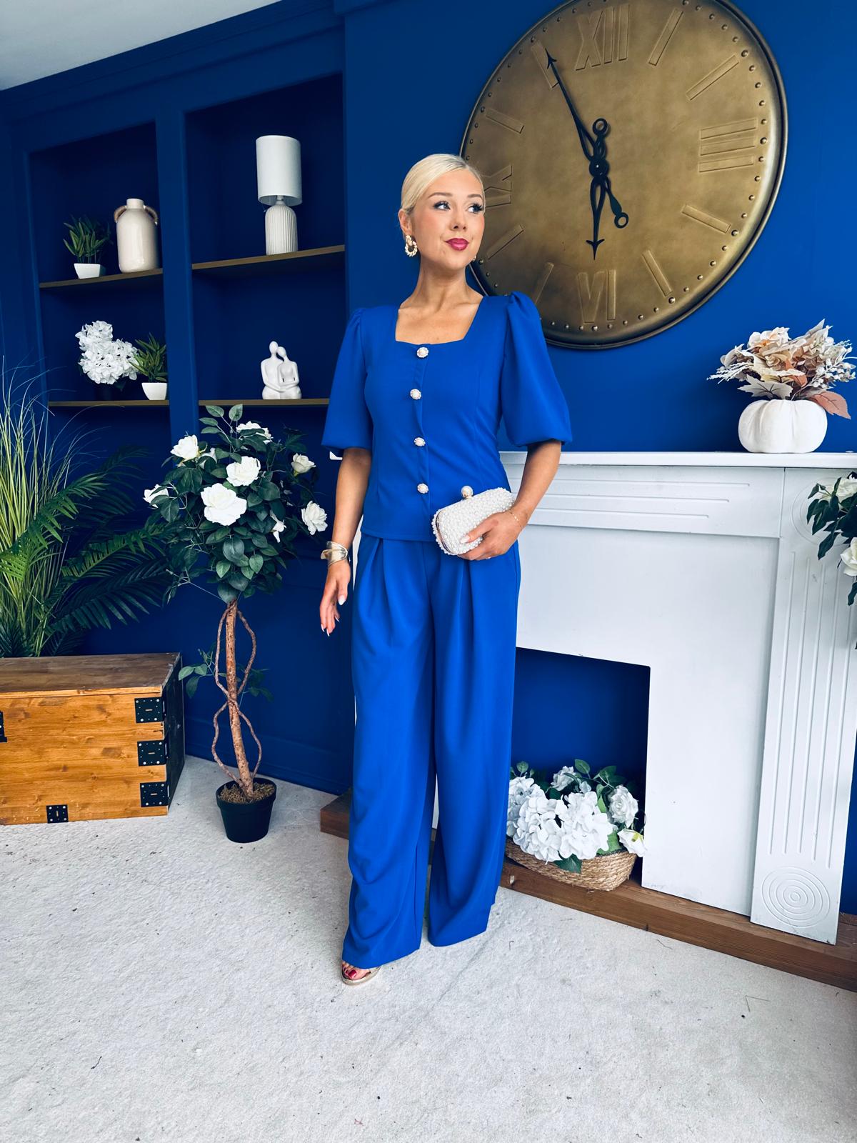 Daniella Detailed Top And Trouser Set Cobalt
