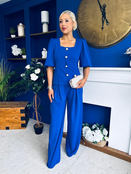 Daniella Detailed Top And Trouser Set Cobalt