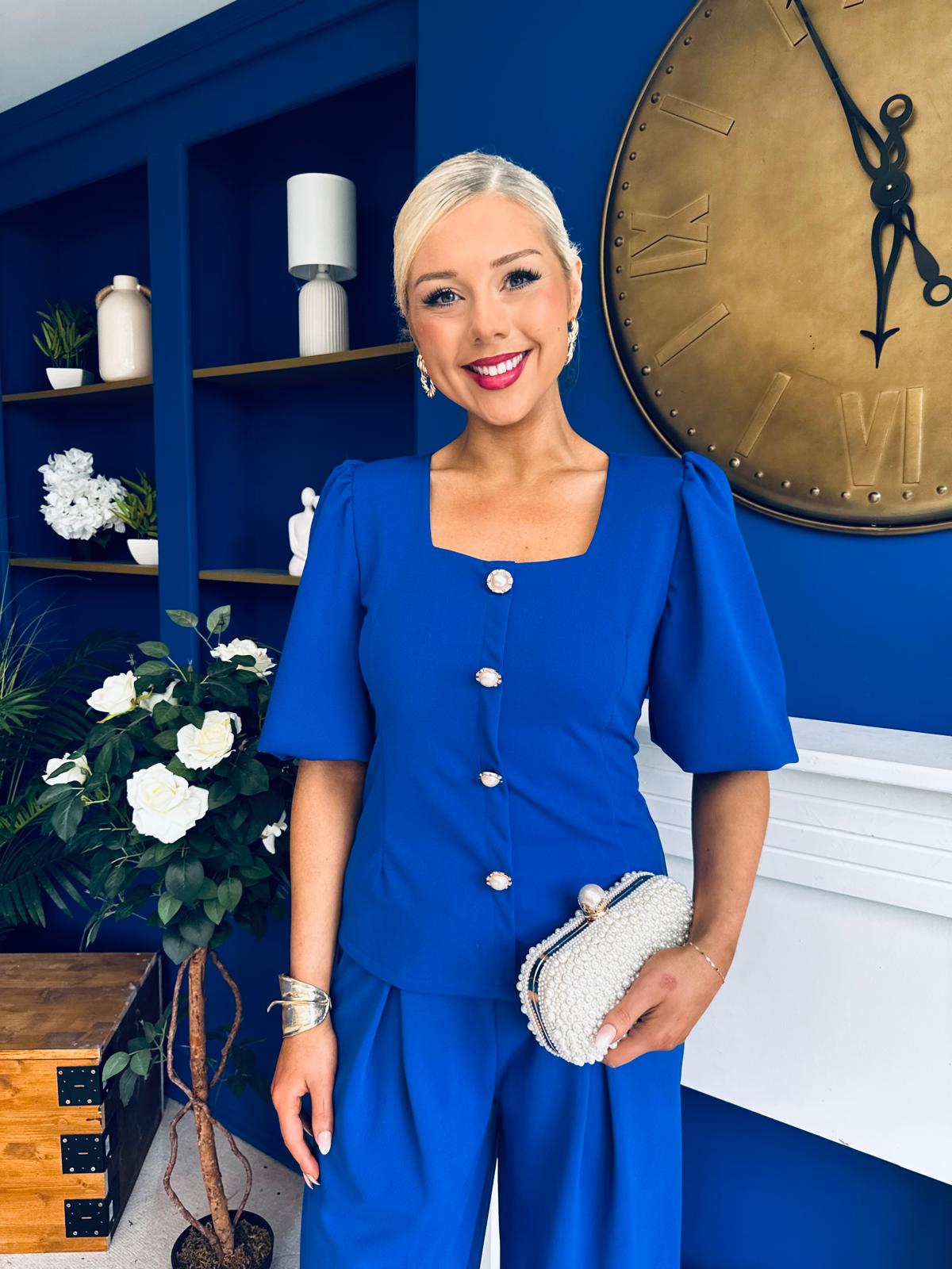Daniella Detailed Top And Trouser Set Cobalt