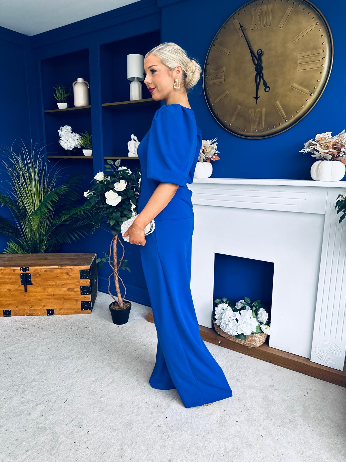 Daniella Detailed Top And Trouser Set Cobalt