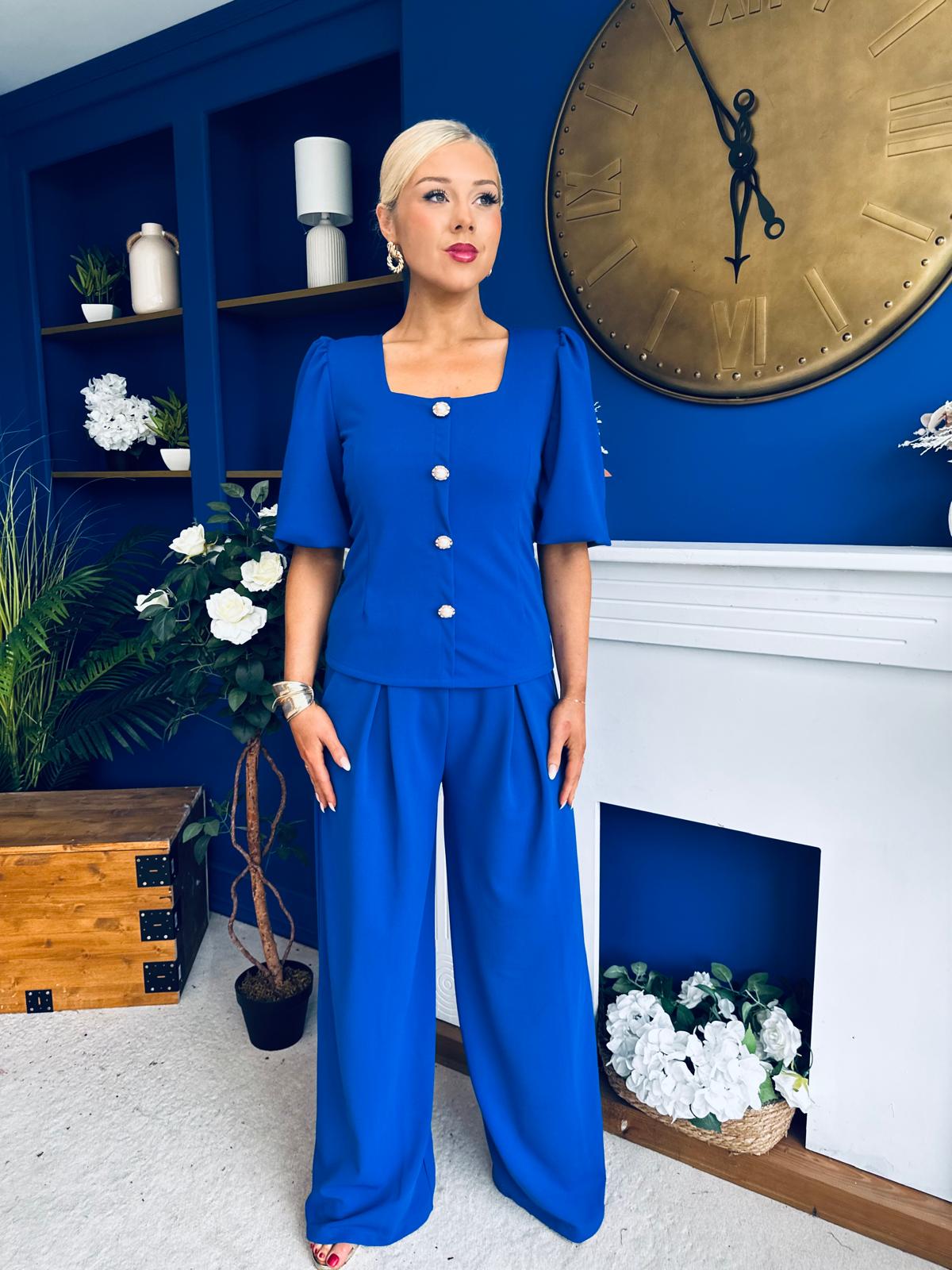 Daniella Detailed Top And Trouser Set Cobalt