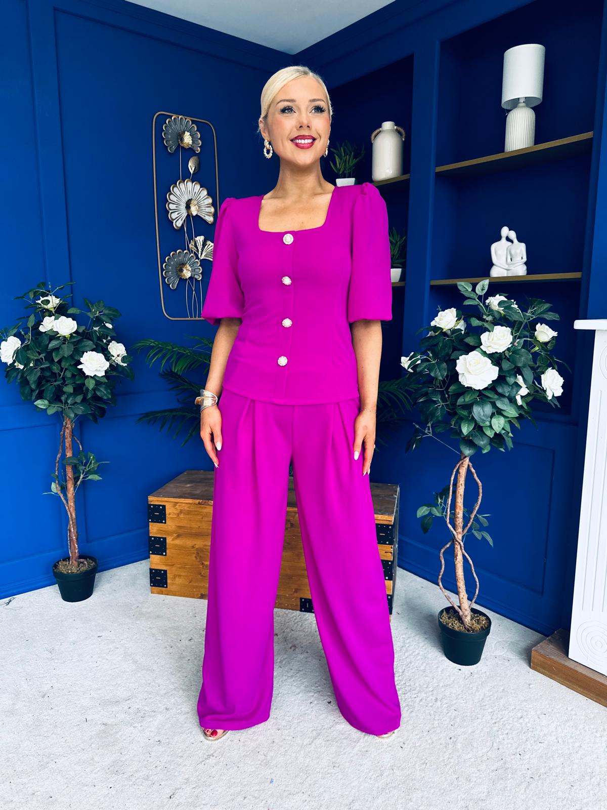 Daniella Detailed Top And Trouser Set Orchid