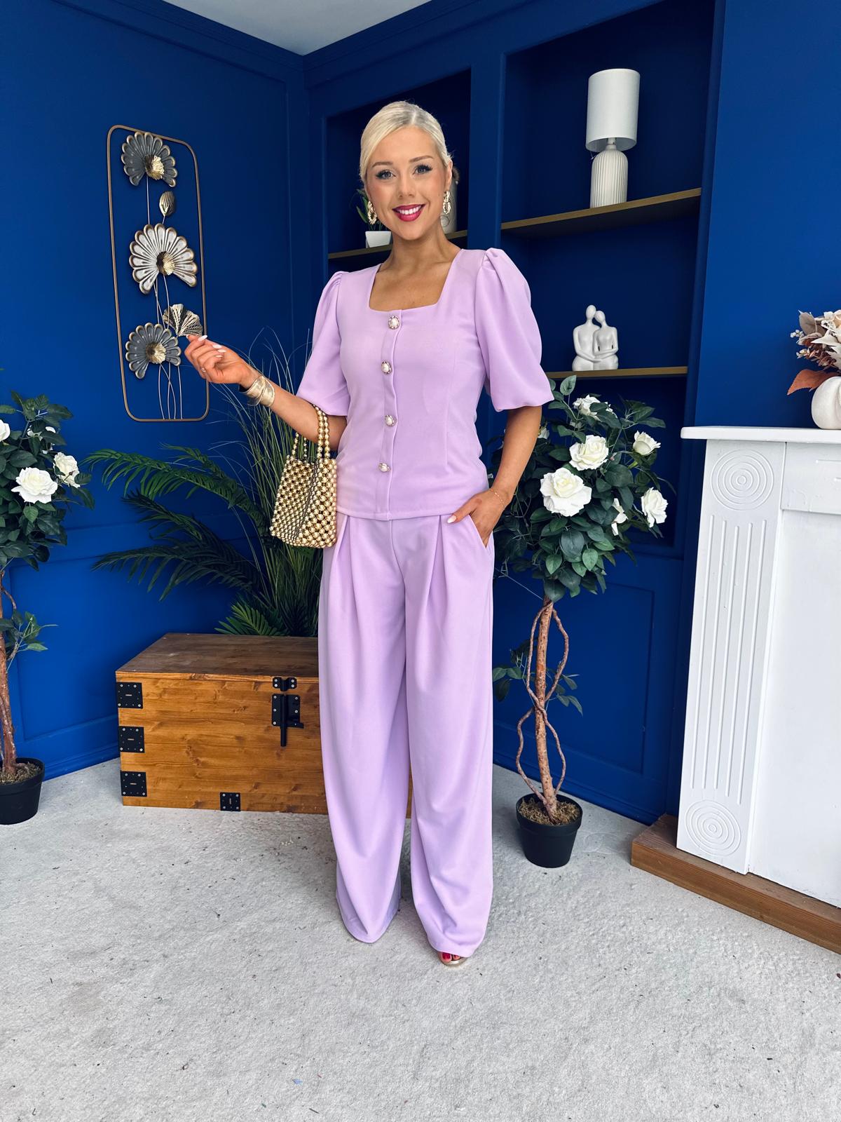 Daniella Detailed Top And Trouser Set Lilac