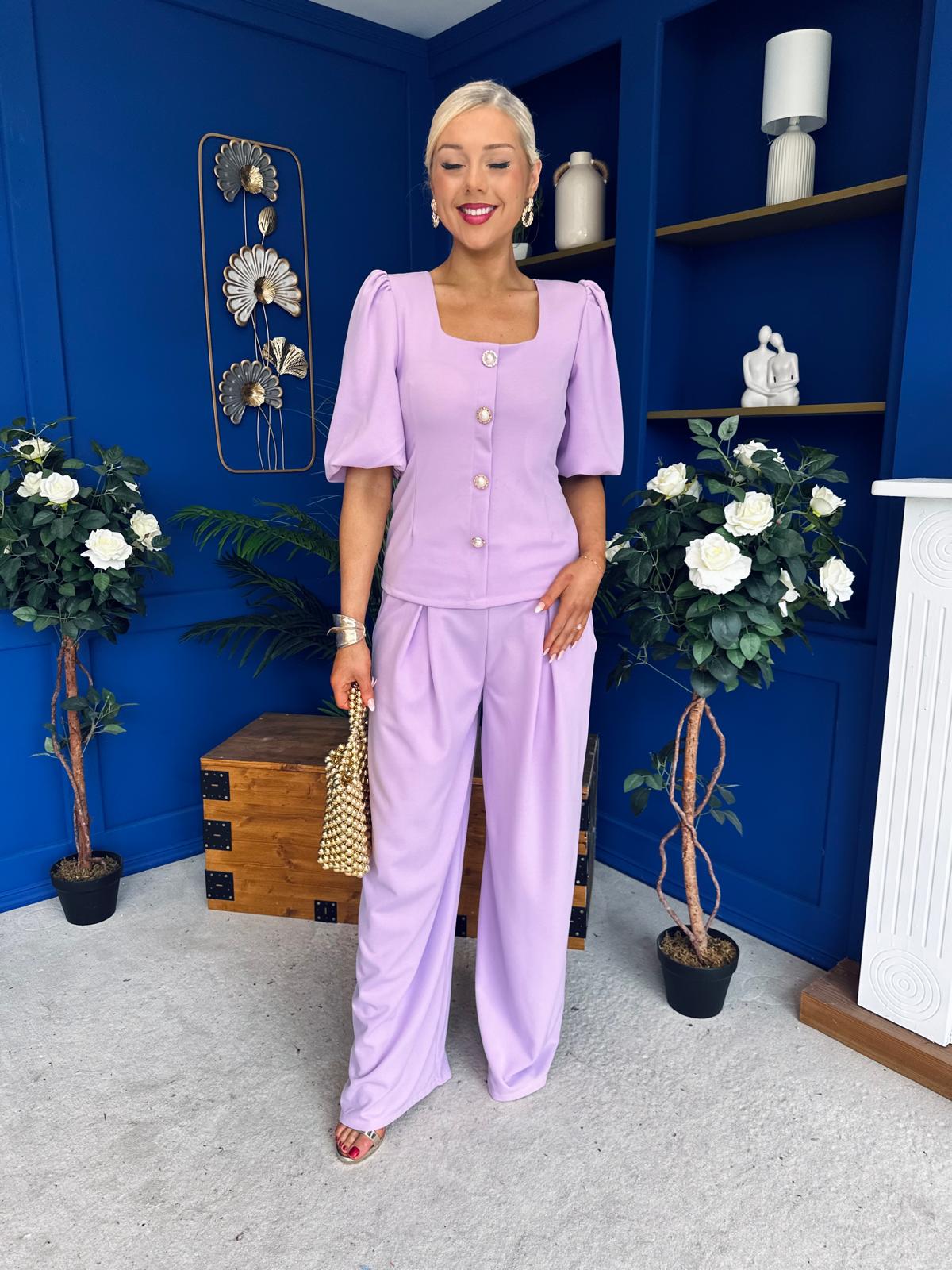 Daniella Detailed Top And Trouser Set Lilac