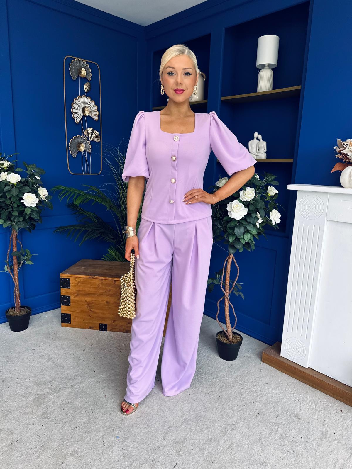 Daniella Detailed Top And Trouser Set Lilac