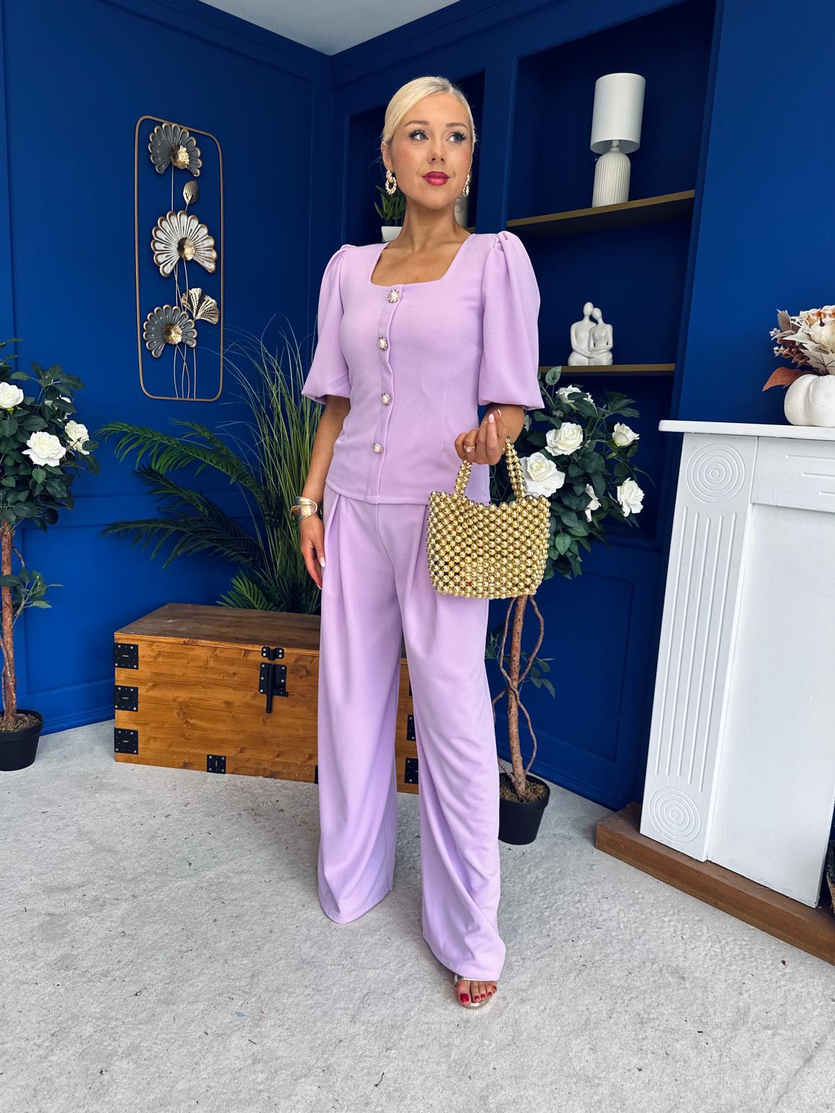 Daniella Detailed Top And Trouser Set Lilac
