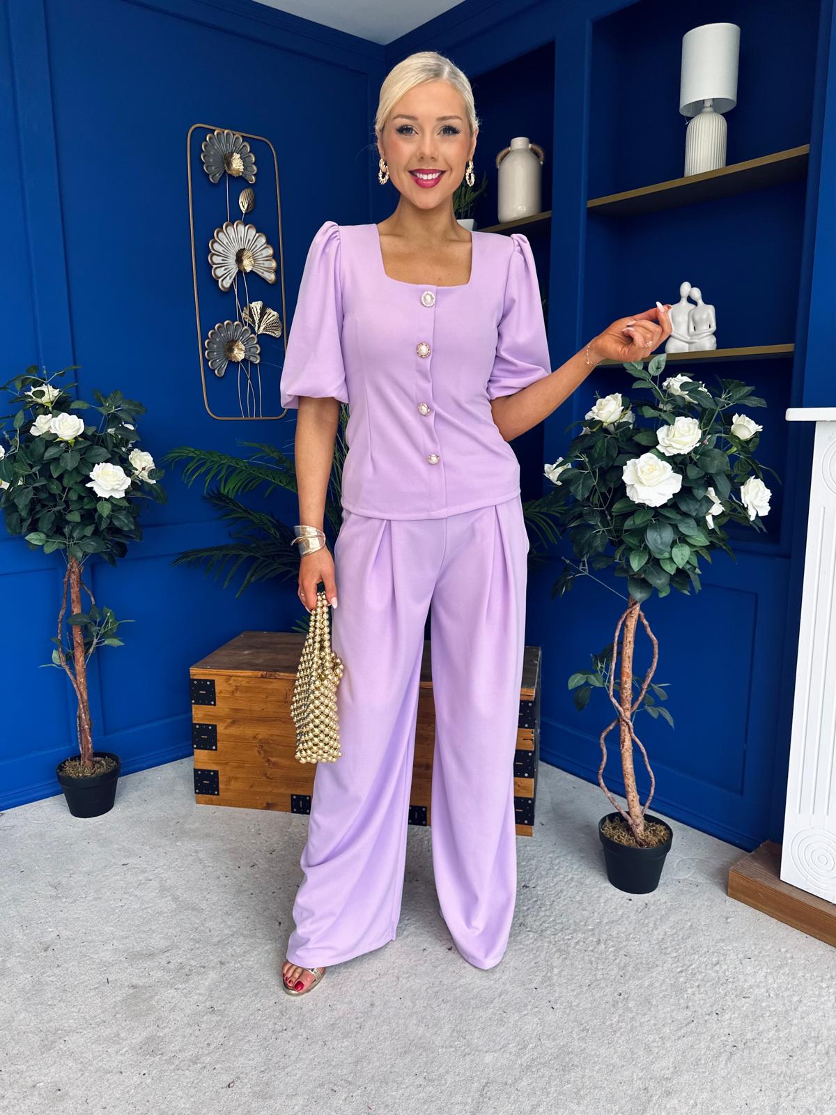 Daniella Detailed Top And Trouser Set Lilac