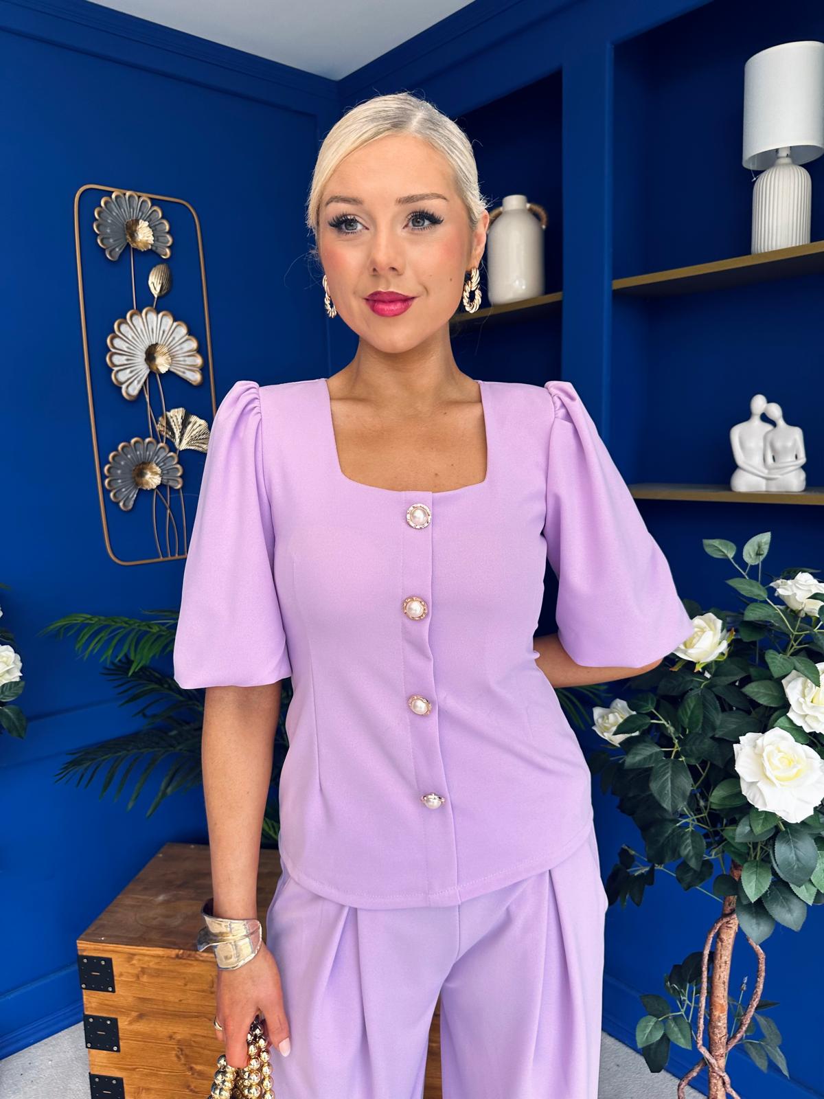 Daniella Detailed Top And Trouser Set Lilac