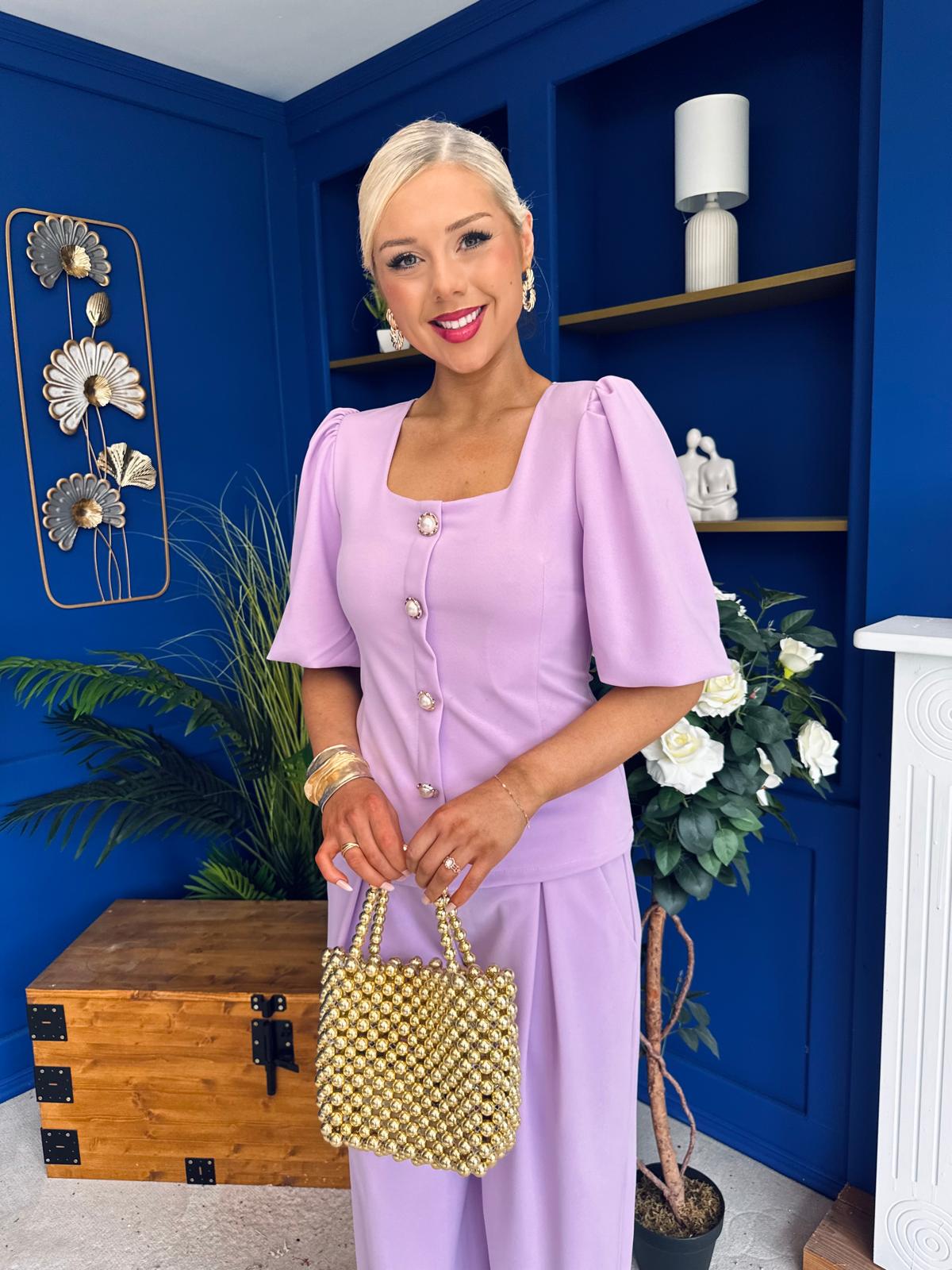 Daniella Detailed Top And Trouser Set Lilac