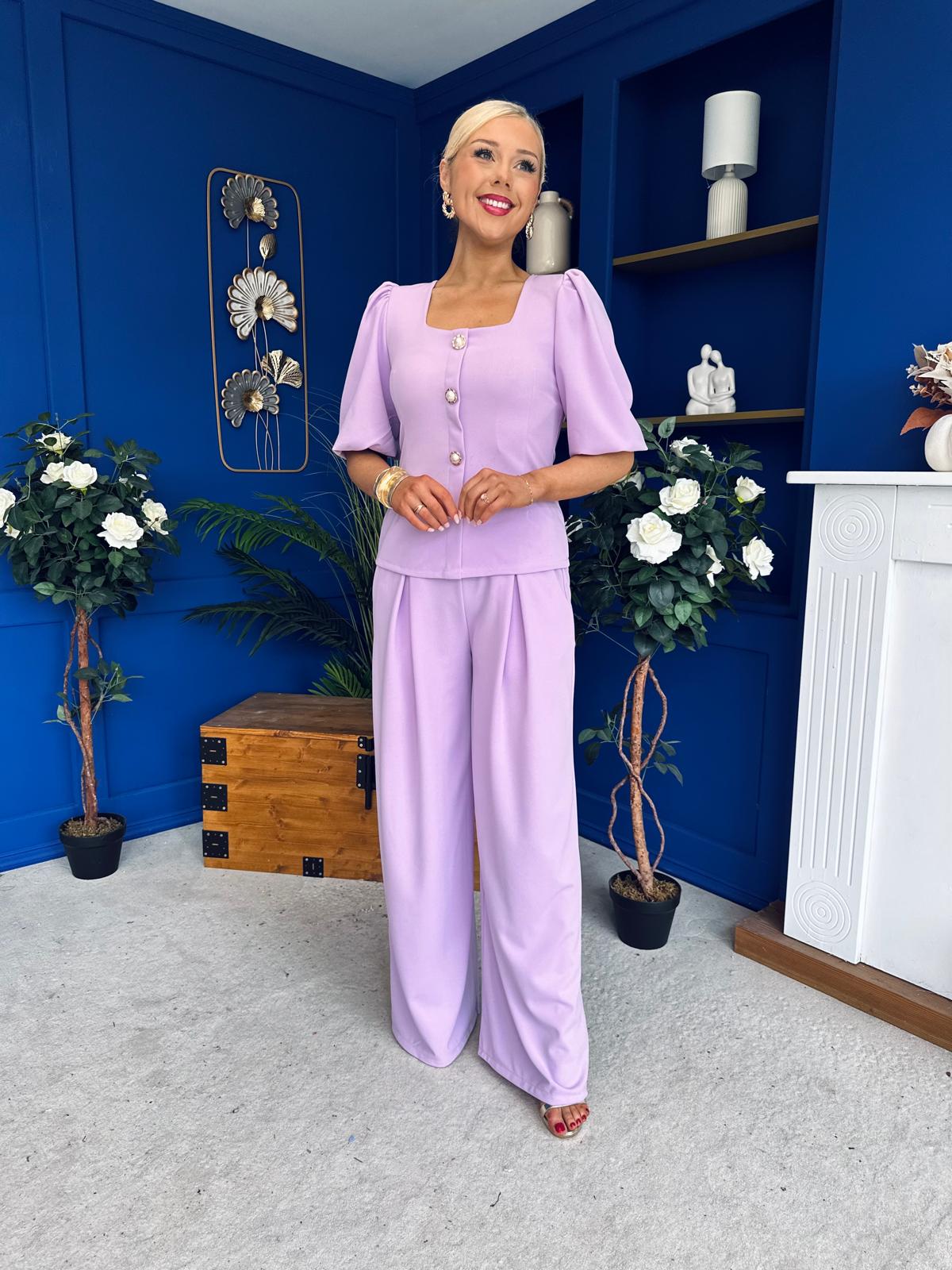 Daniella Detailed Top And Trouser Set Lilac