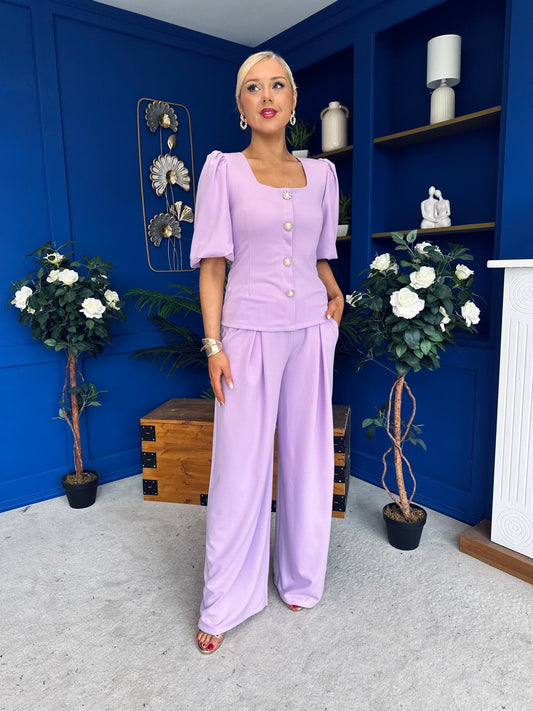 Daniella Detailed Top And Trouser Set Lilac