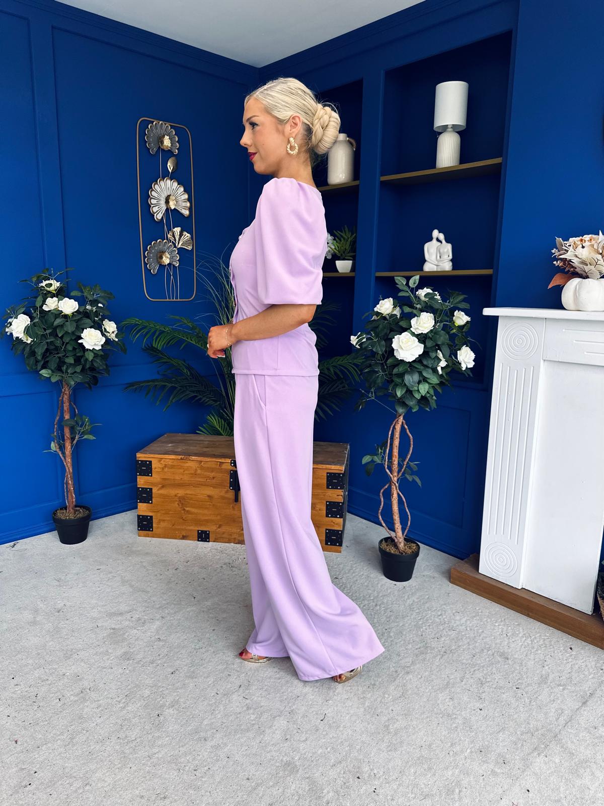 Daniella Detailed Top And Trouser Set Lilac