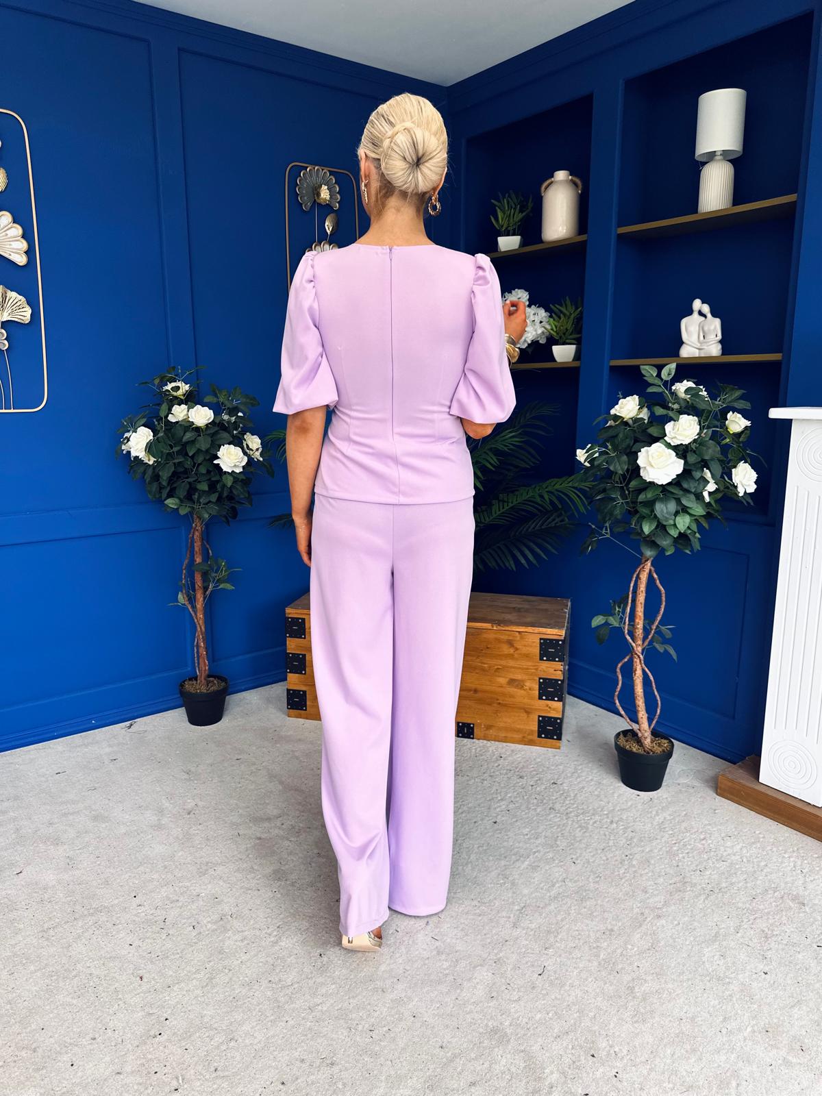 Daniella Detailed Top And Trouser Set Lilac
