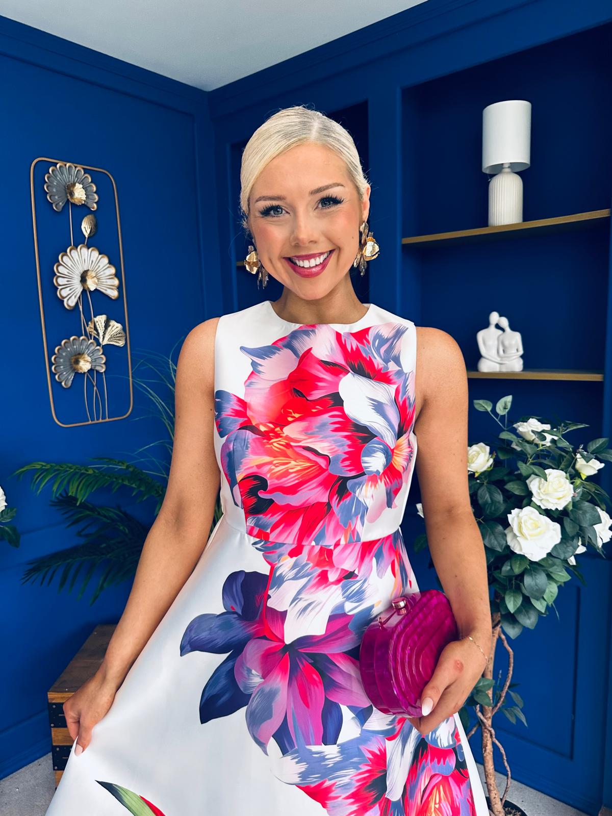 Sabrina Detailed Midi Dress Floral White