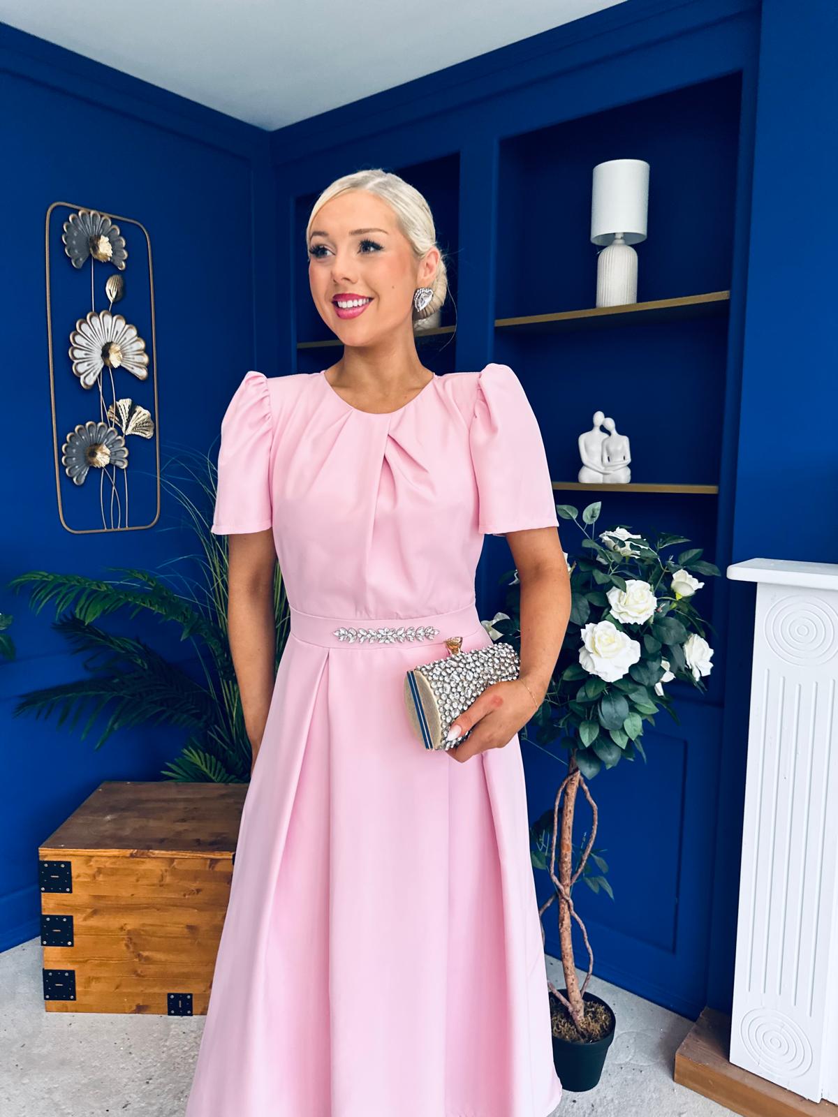 Eibhlin Detailed Occasion Midi Dress Pwr Pink