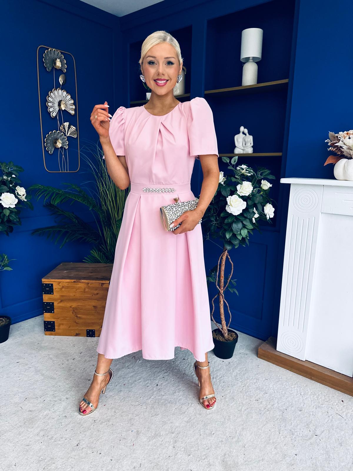 Eibhlin Detailed Occasion Midi Dress Pwr Pink