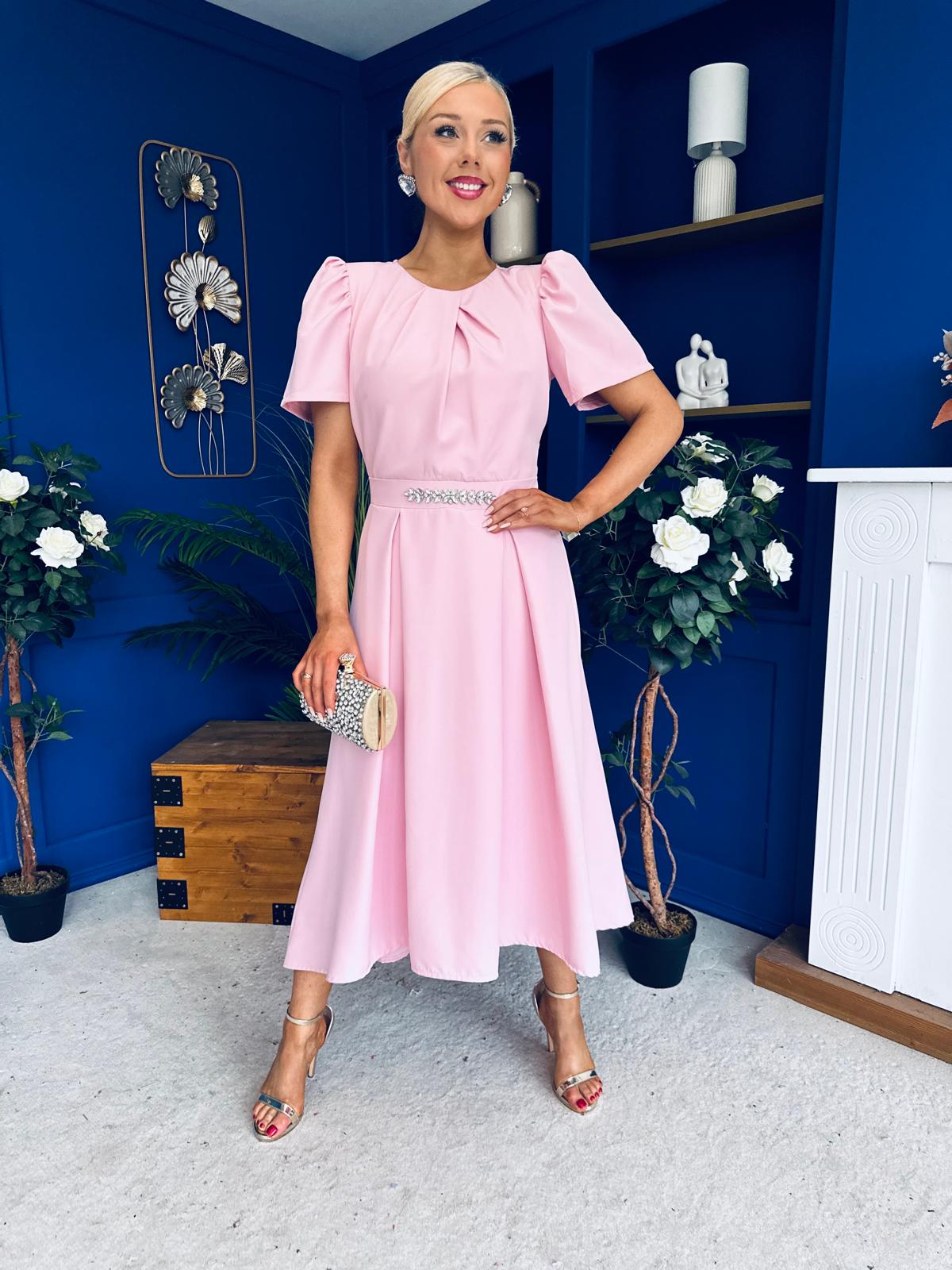 Eibhlin Detailed Occasion Midi Dress Pwr Pink