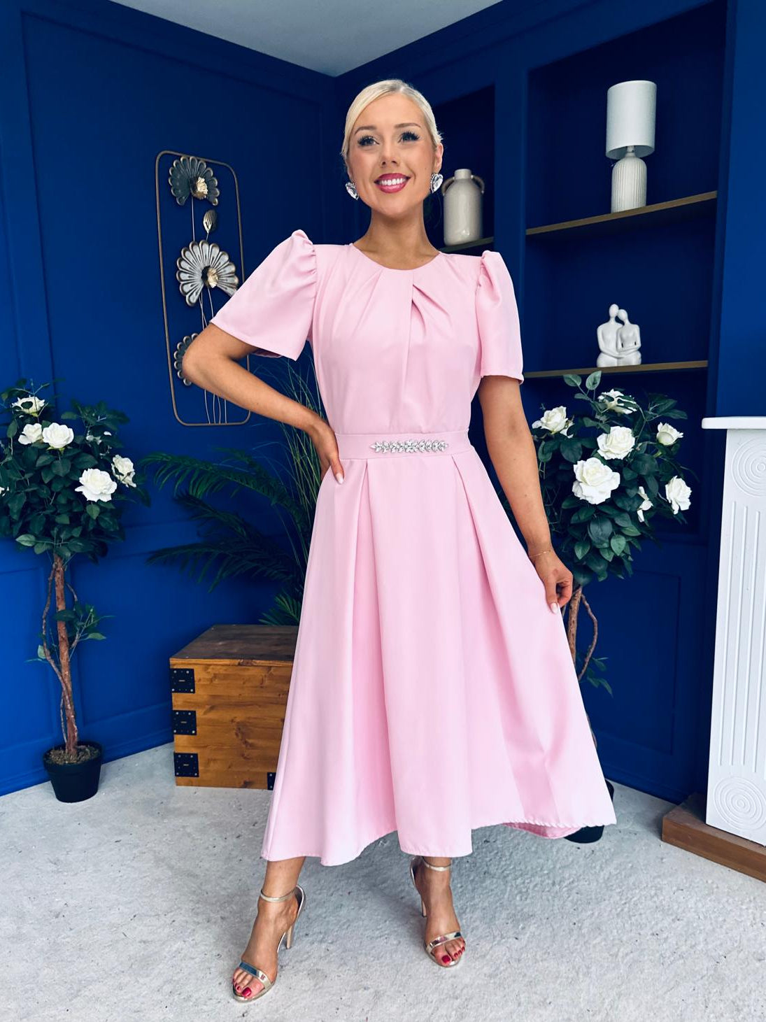 Eibhlin Detailed Occasion Midi Dress Pwr Pink