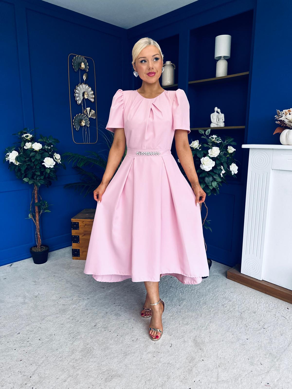 Eibhlin Detailed Occasion Midi Dress Pwr Pink